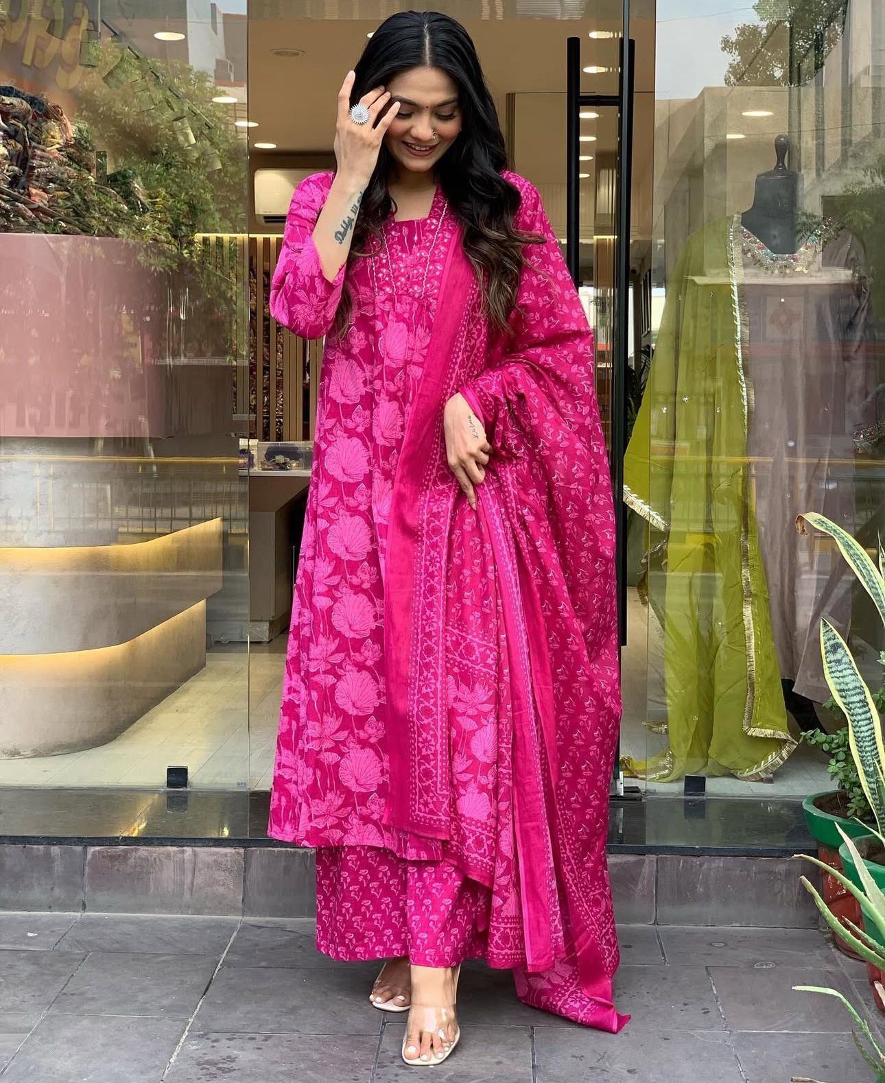 Pink Elegance: Embroidered Cotton Kurta Set