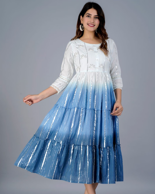 Blue Tie-Dye Adda Handwork Dress