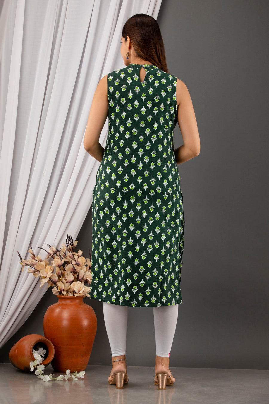 Green Charm: Sleeveless Rayon Kurta