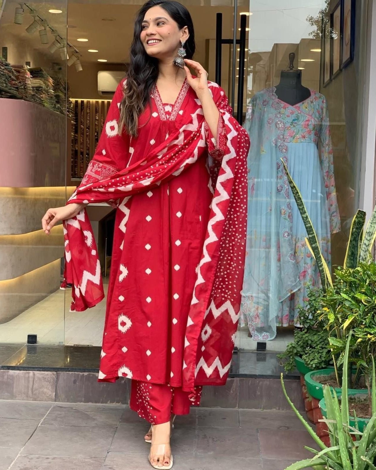 Red Anarkali Suit with Embroidery