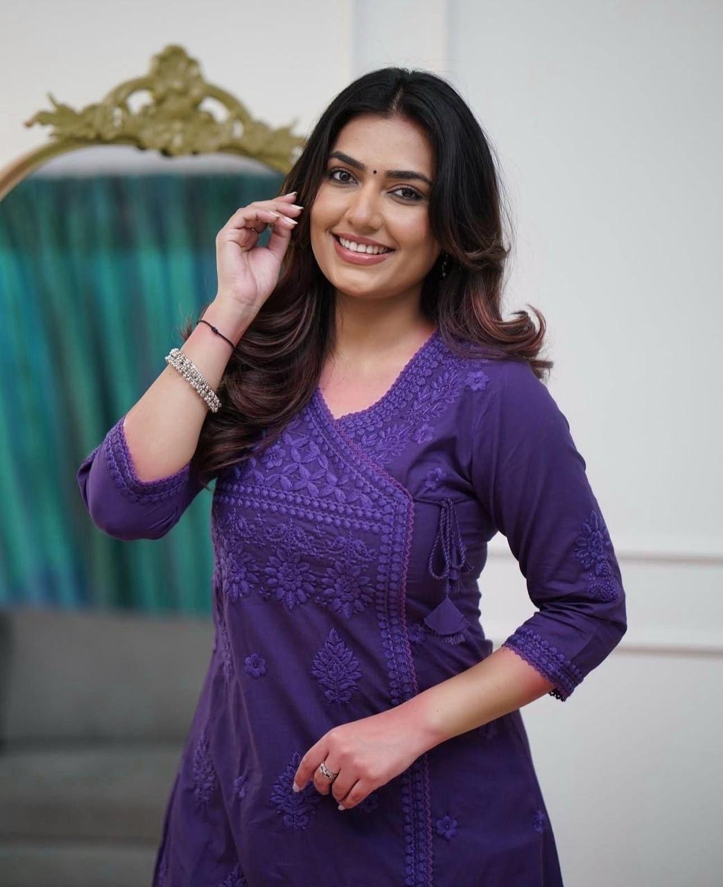 Purple Charm: Chikankari Cotton Kurta Set
