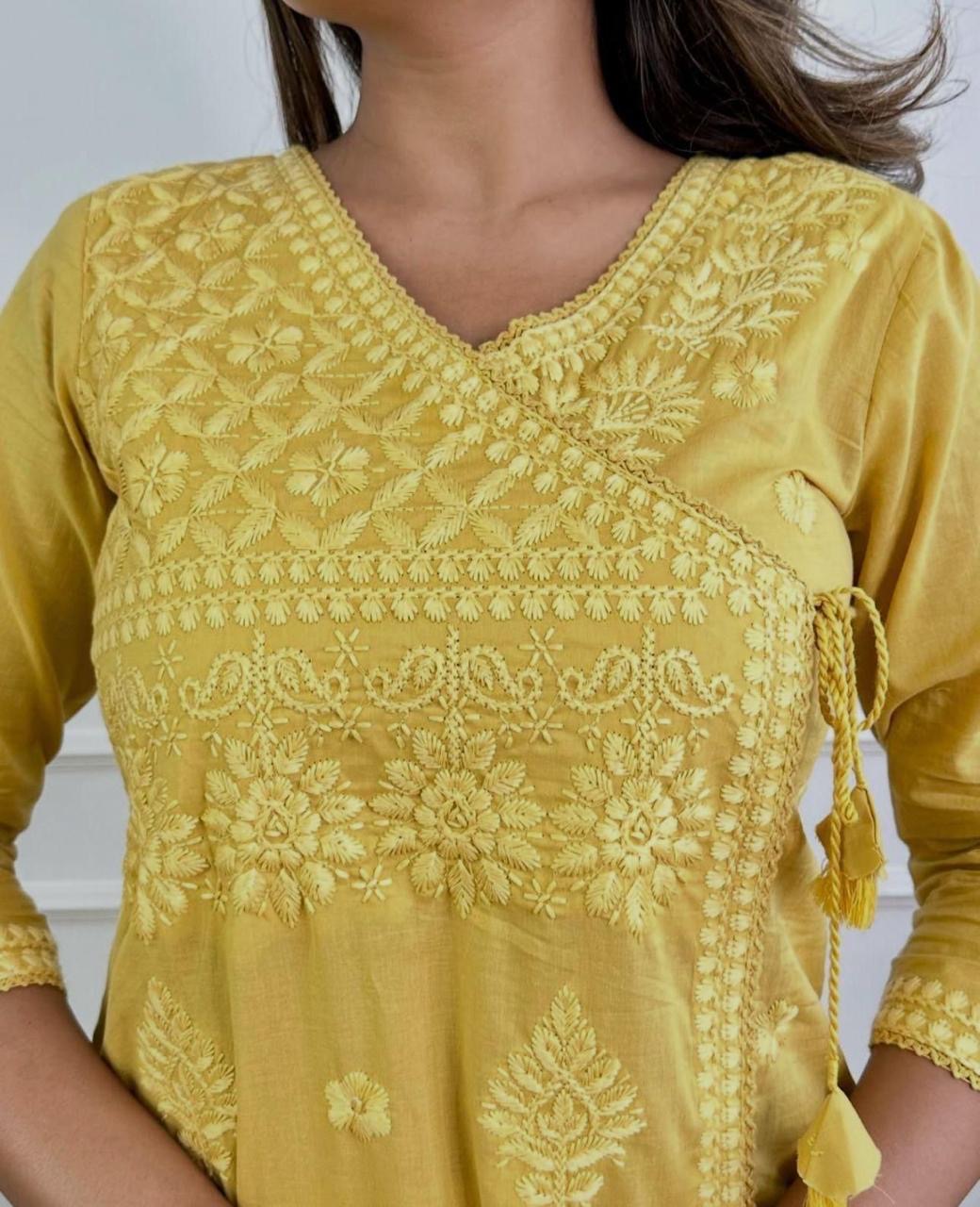 Yellow Charm: Chikankari Cotton Kurta Set