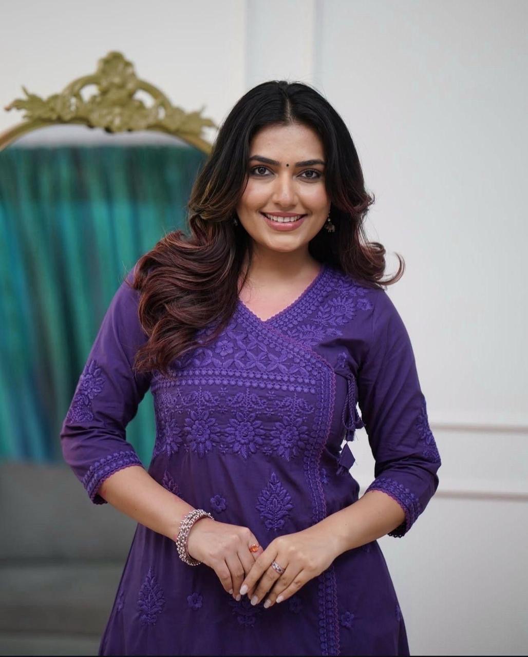 Purple Charm: Chikankari Cotton Kurta Set