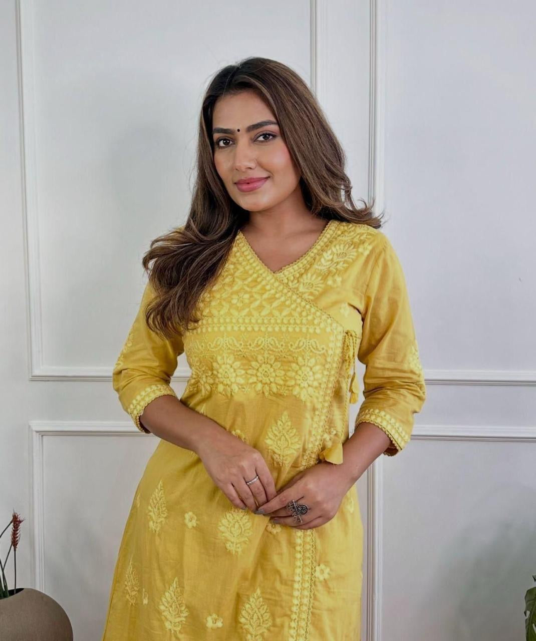 Yellow Charm: Chikankari Cotton Kurta Set