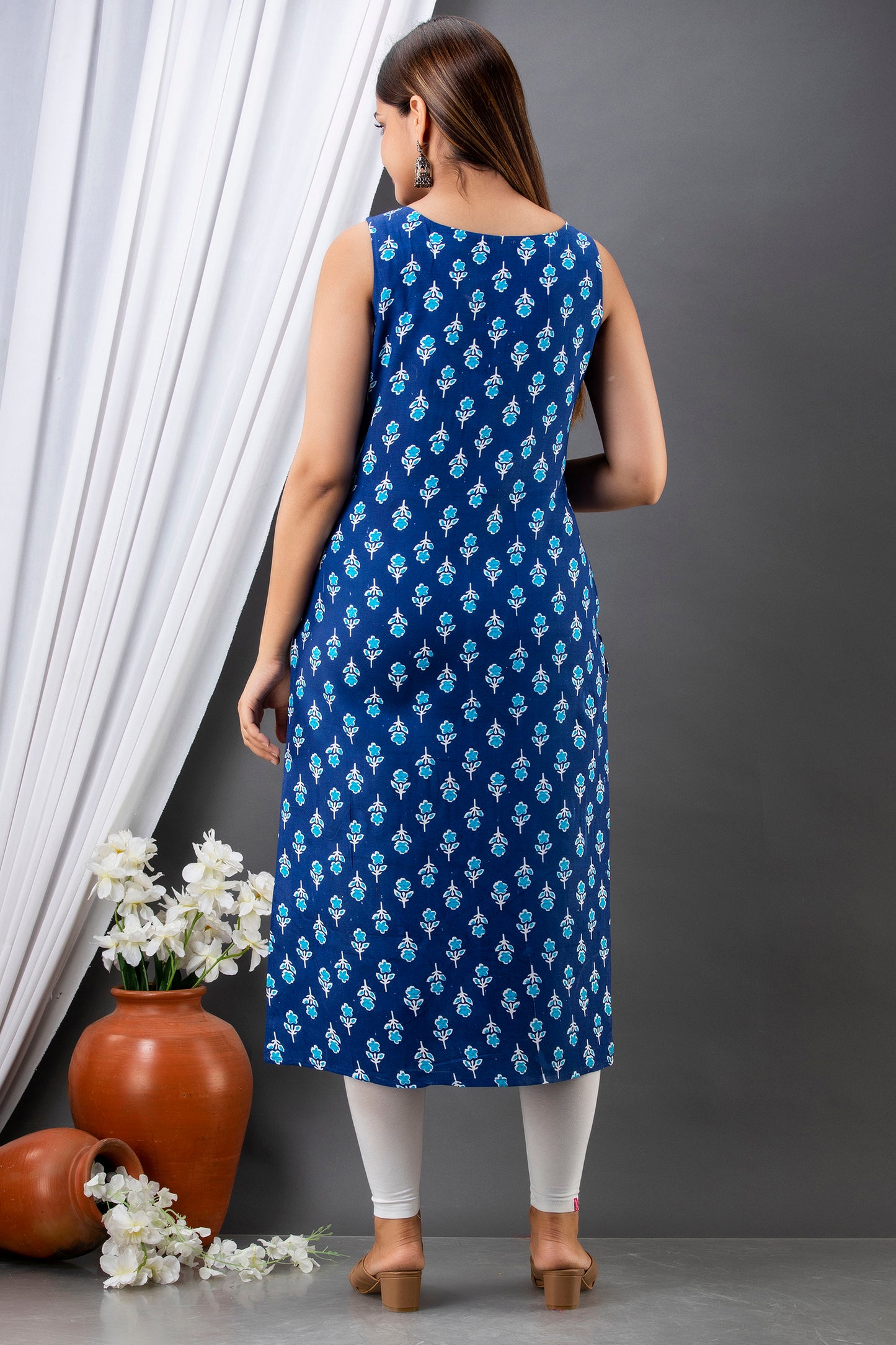 Blue Serenity: Sleeveless Rayon Kurta