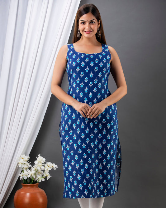 Blue Serenity: Sleeveless Rayon Kurta