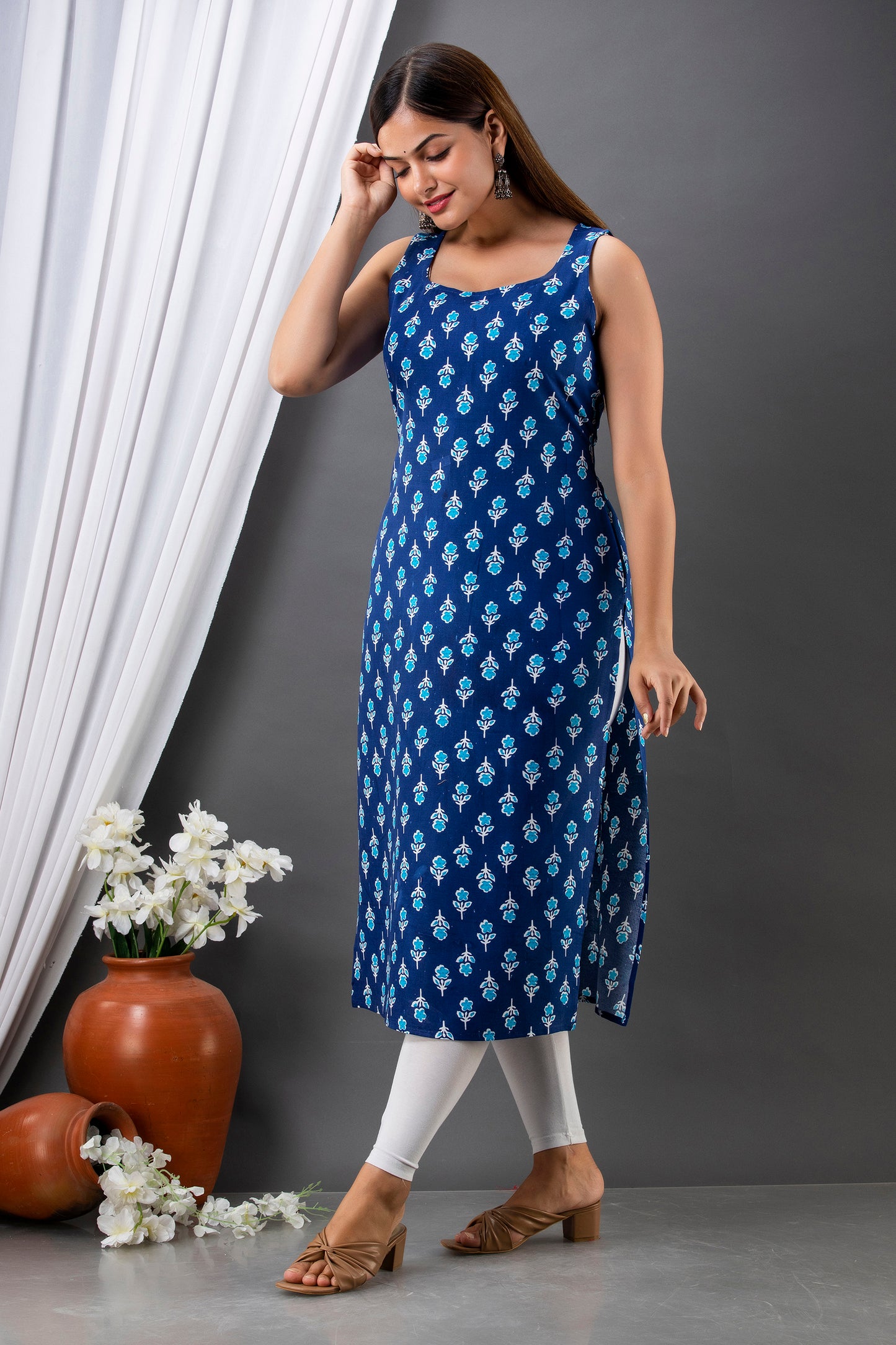 Blue Serenity: Sleeveless Rayon Kurta