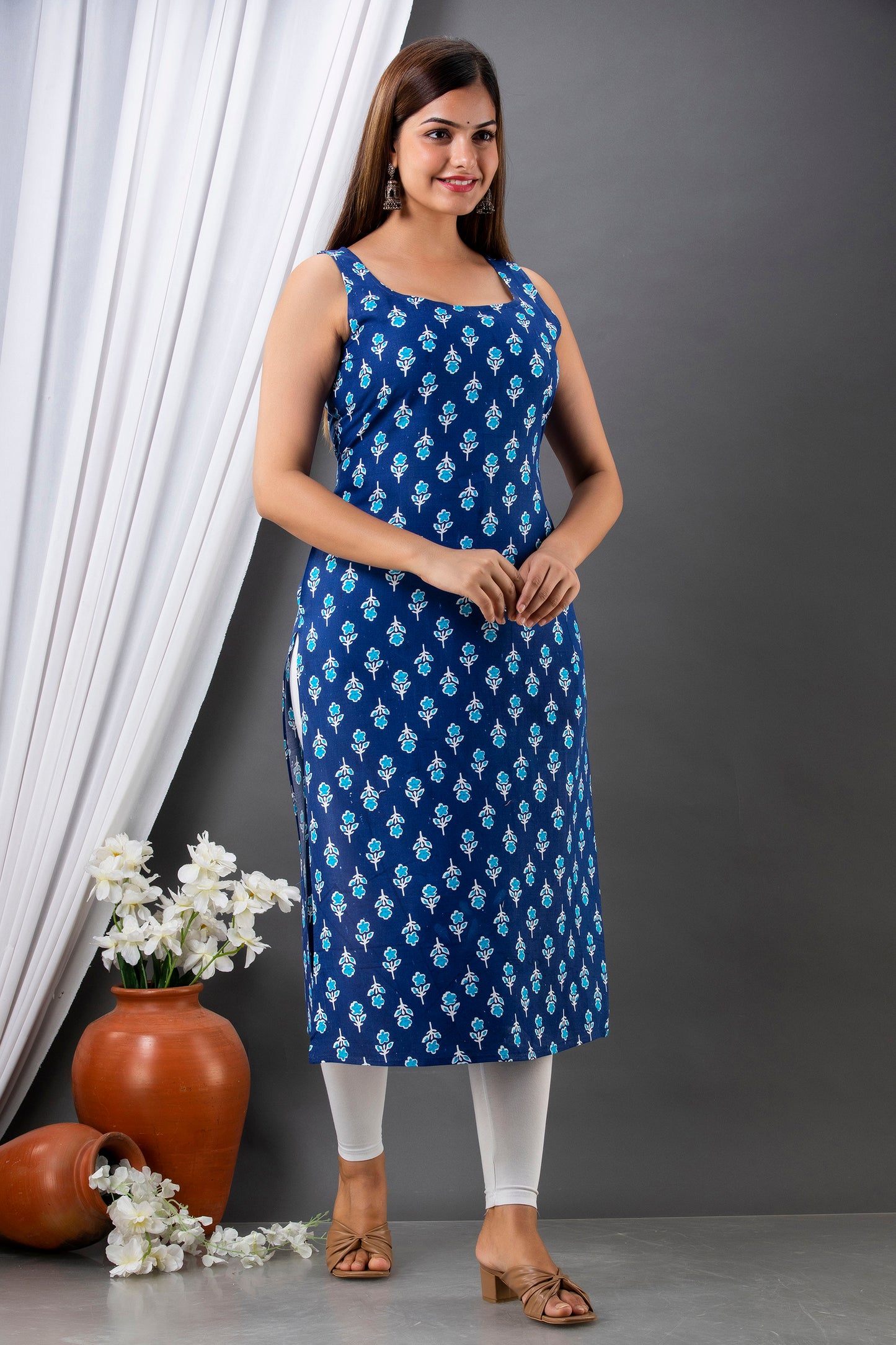 Blue Serenity: Sleeveless Rayon Kurta