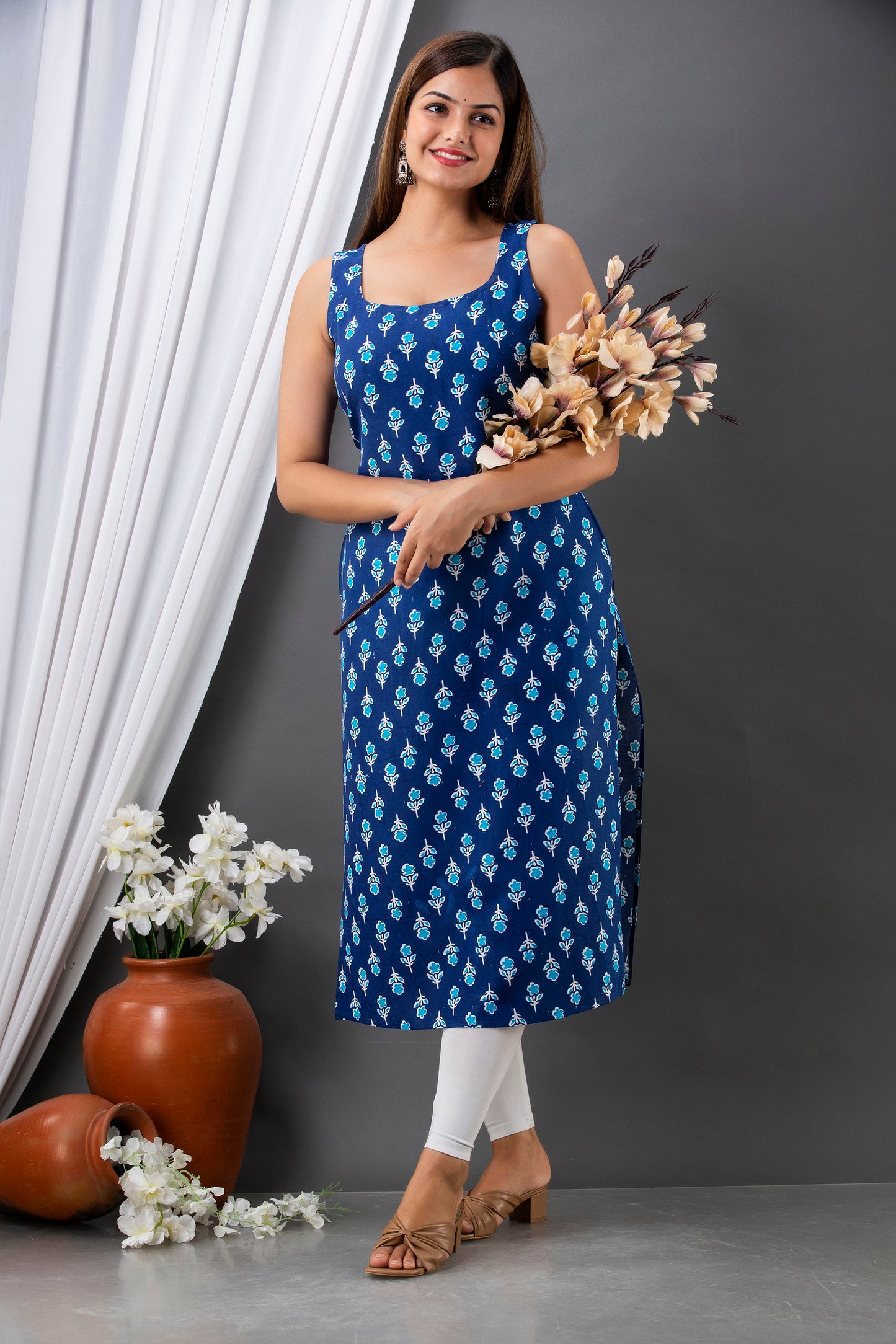 Blue Serenity: Sleeveless Rayon Kurta