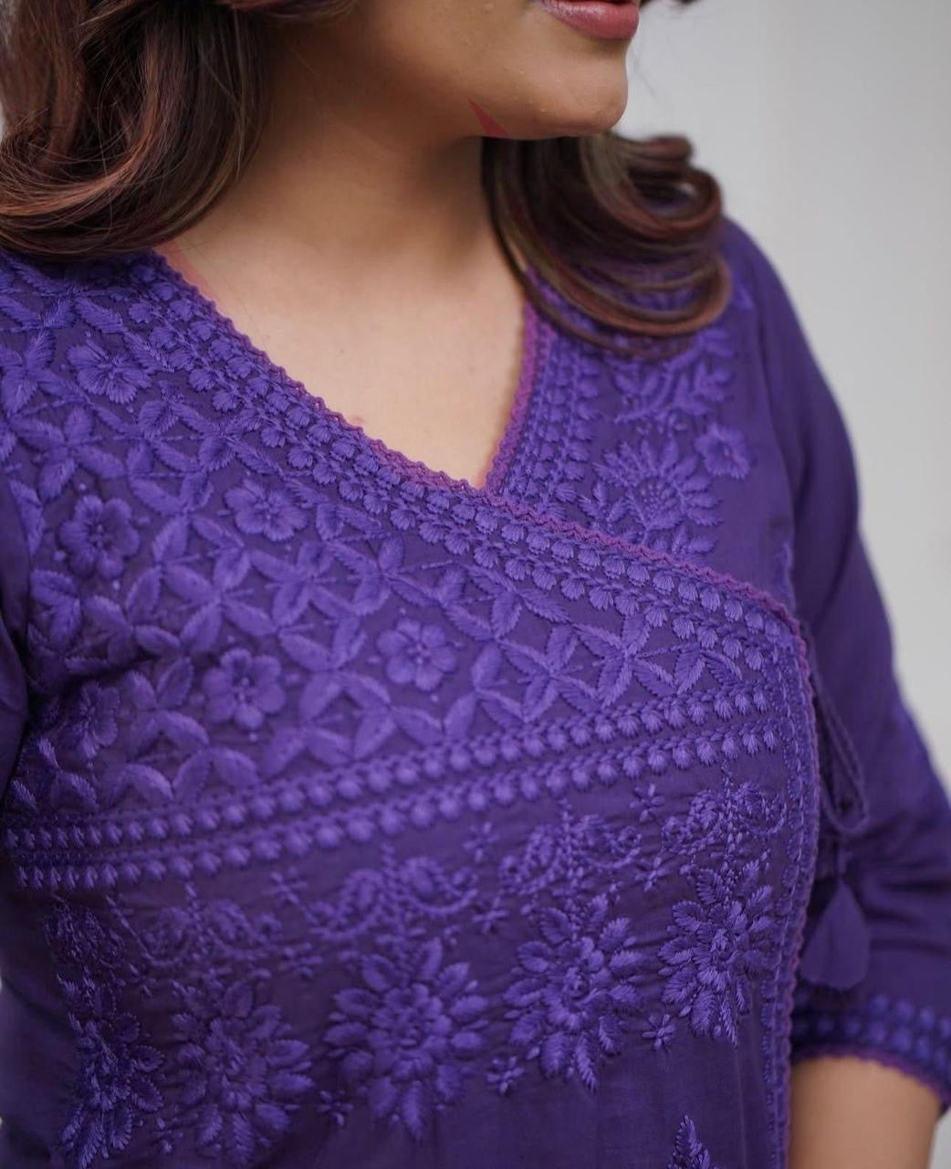 Purple Charm: Chikankari Cotton Kurta Set