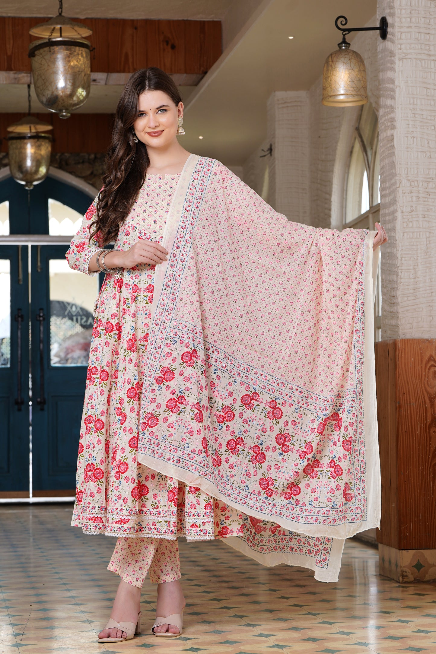 Pink Blossom: Anarkali Cotton Kurta Set