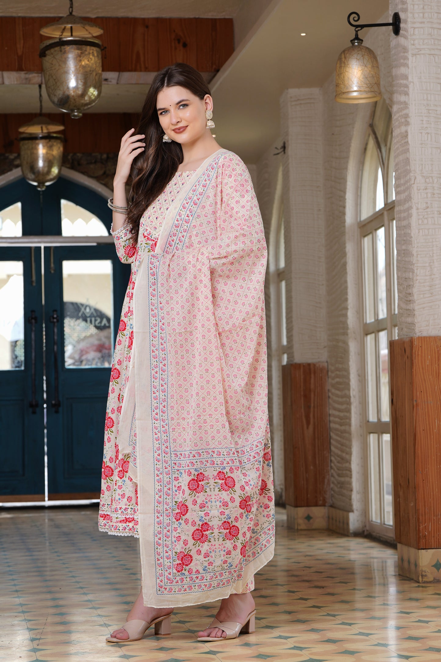 Pink Blossom: Anarkali Cotton Kurta Set