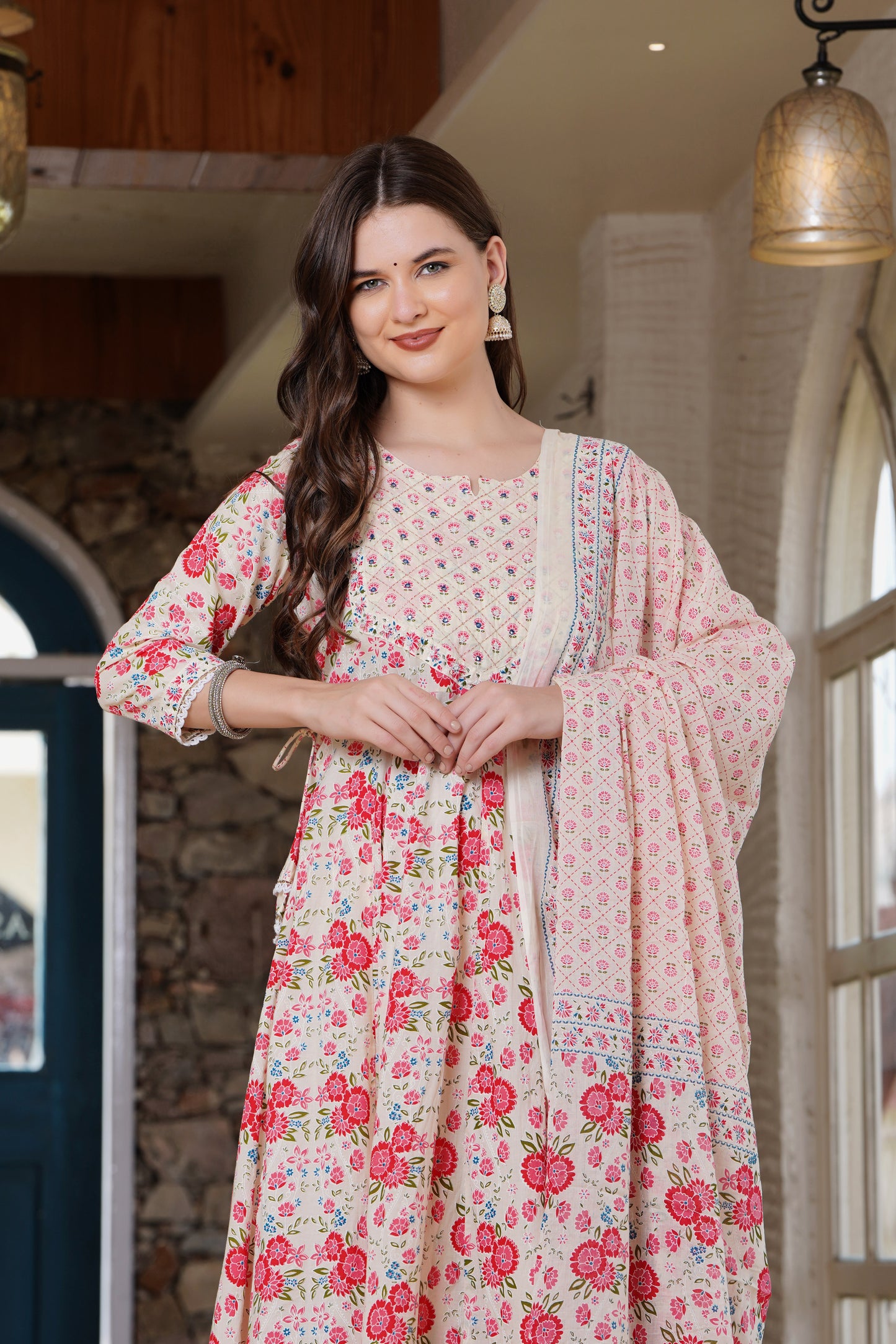 Pink Blossom: Anarkali Cotton Kurta Set