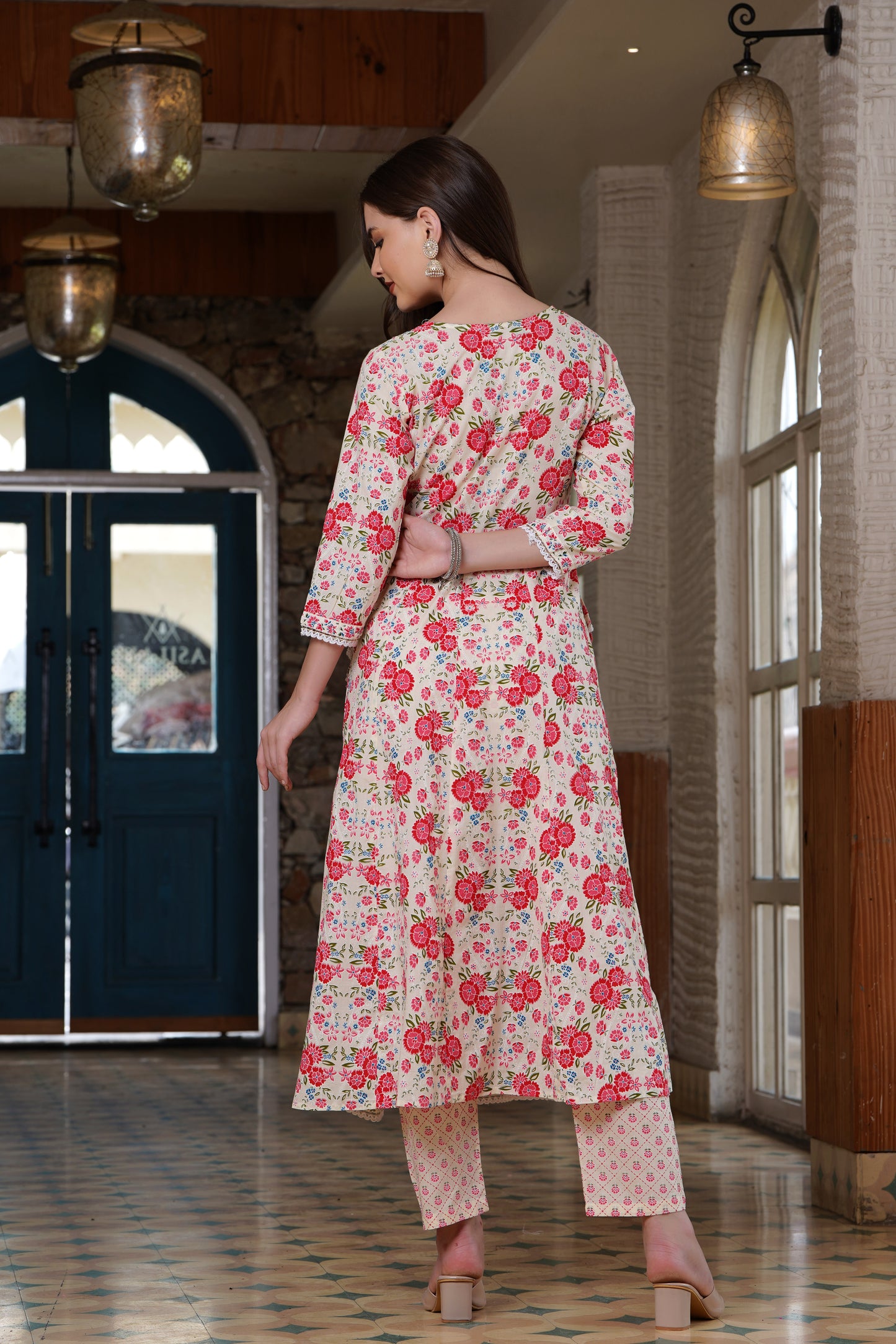 Pink Blossom: Anarkali Cotton Kurta Set