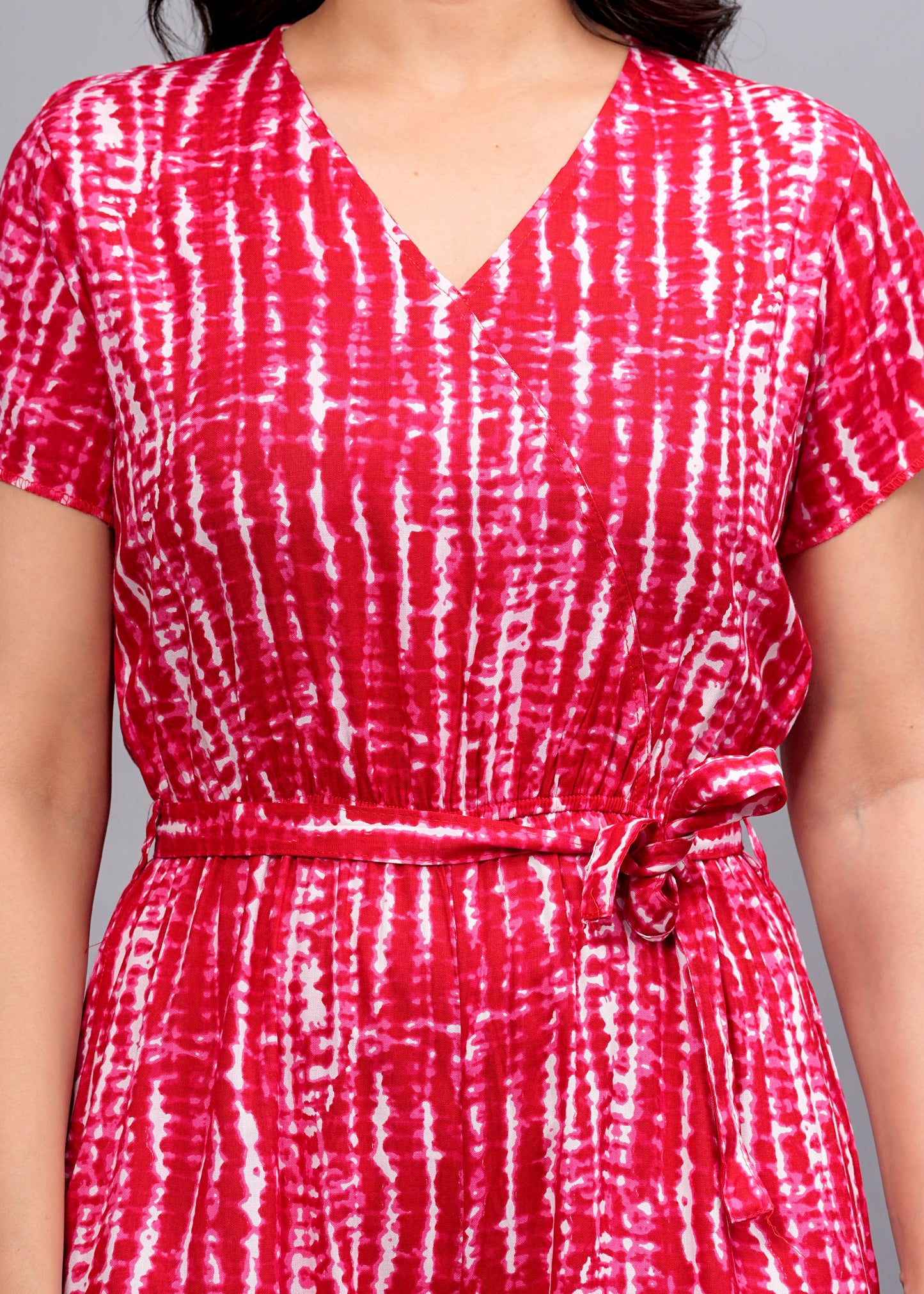 Red Radiance: Geometric Print Rayon Jumpsuit