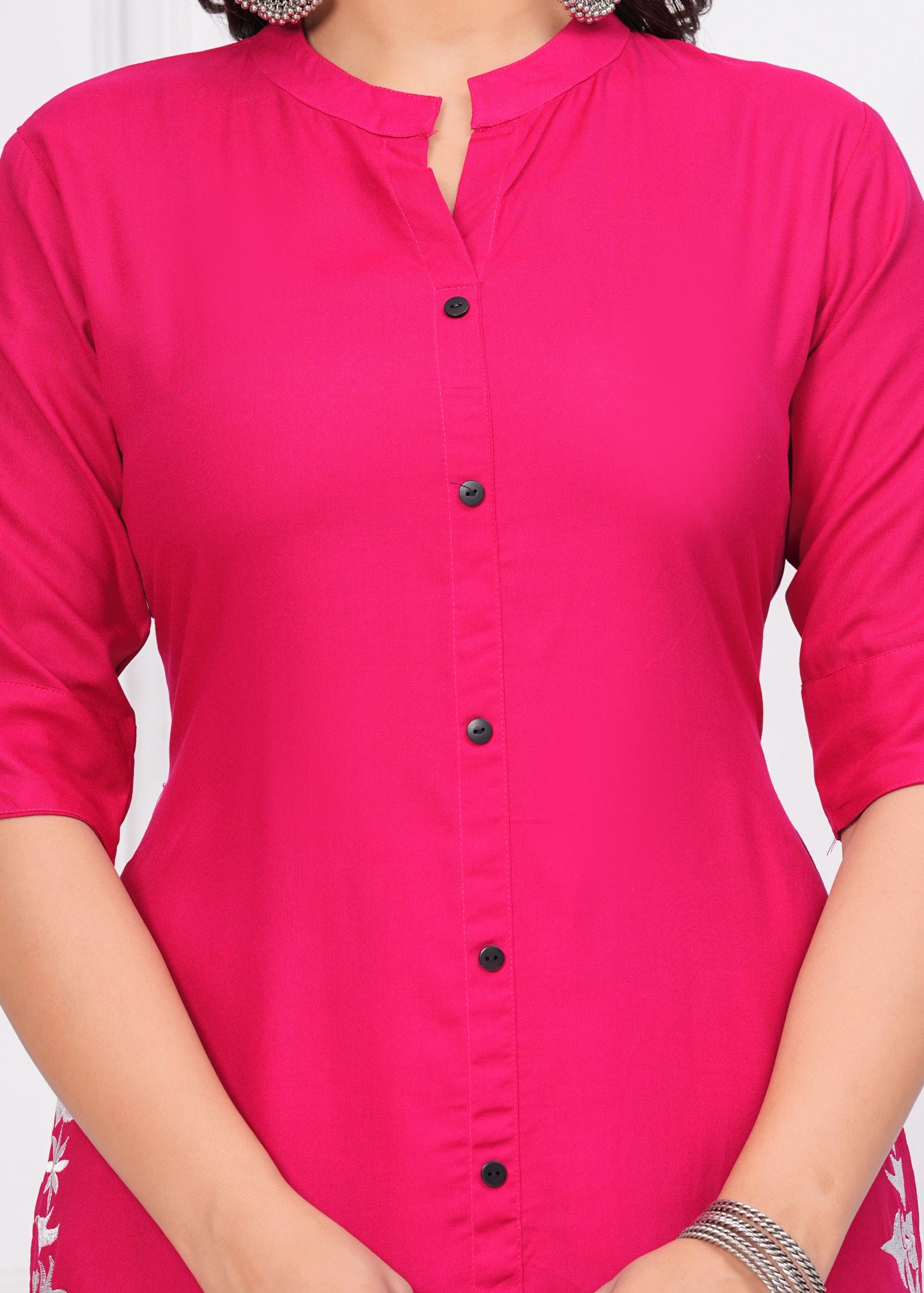 Pink Radiance: Rayon Button Pattern Kurta Set