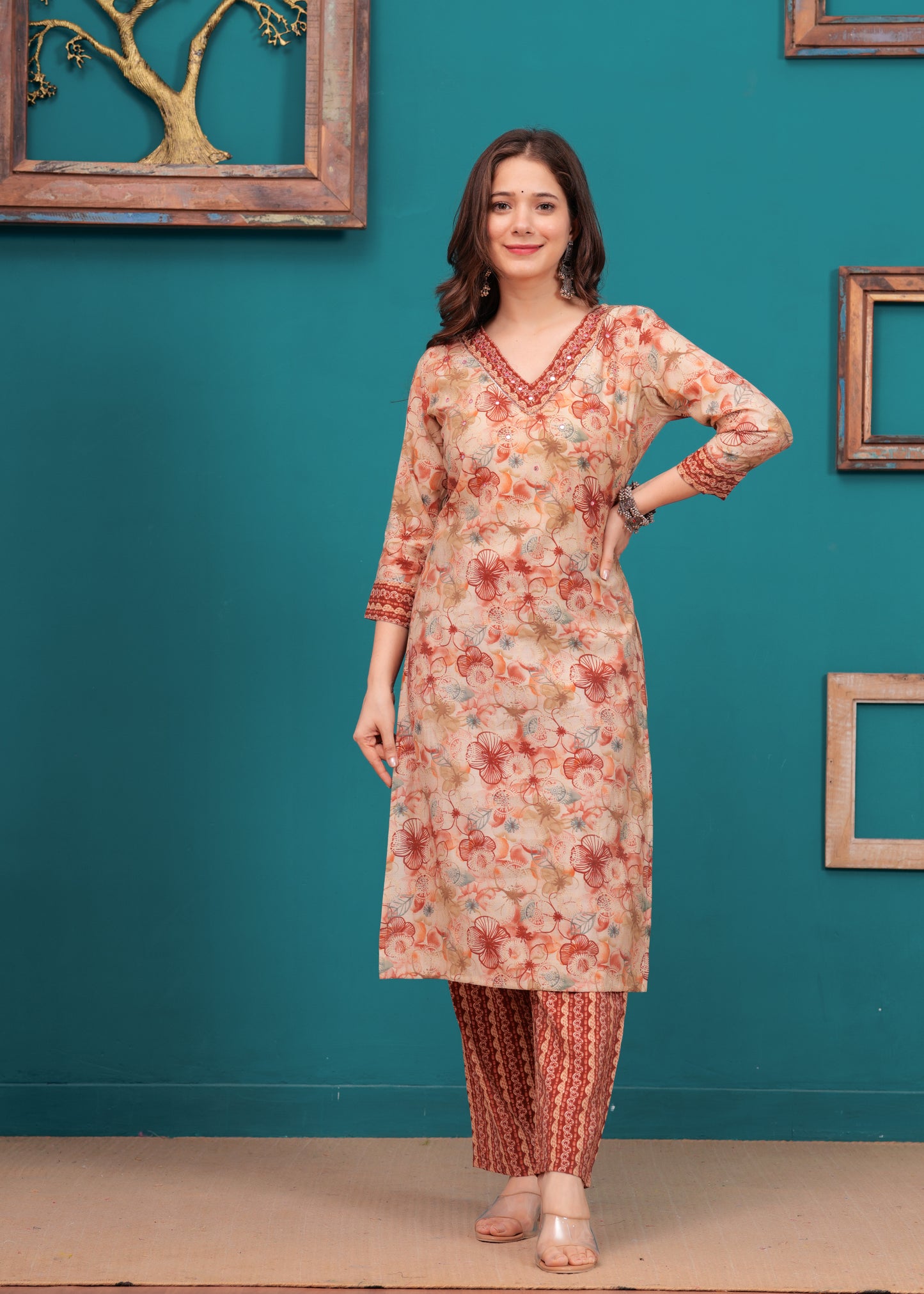 Orange Glow: Muslin Printed Kurta Set with Dupatta