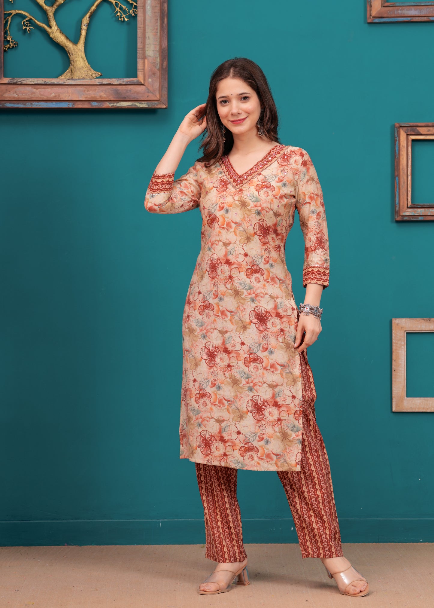 Orange Glow: Muslin Printed Kurta Set with Dupatta