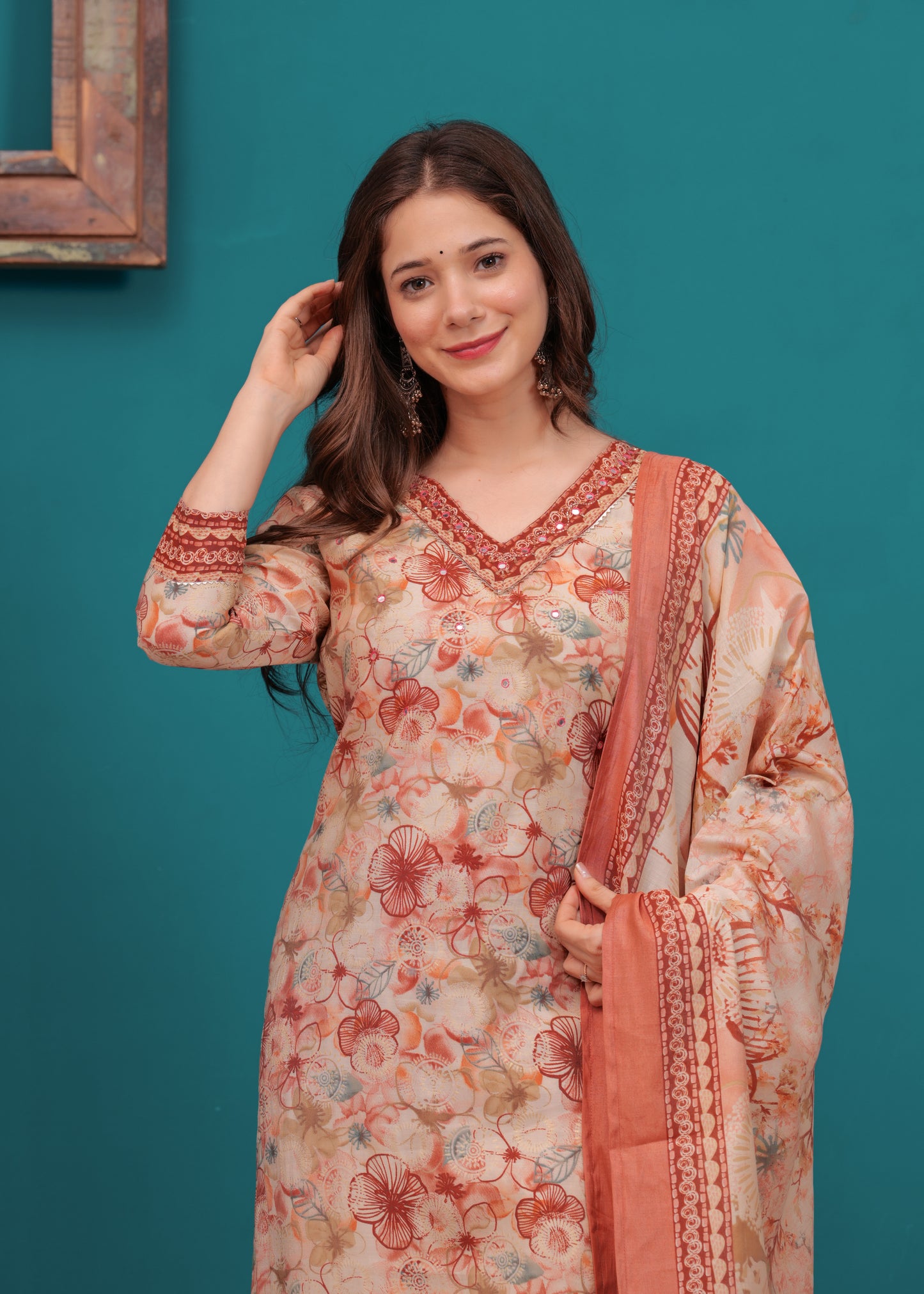 Orange Glow: Muslin Printed Kurta Set with Dupatta