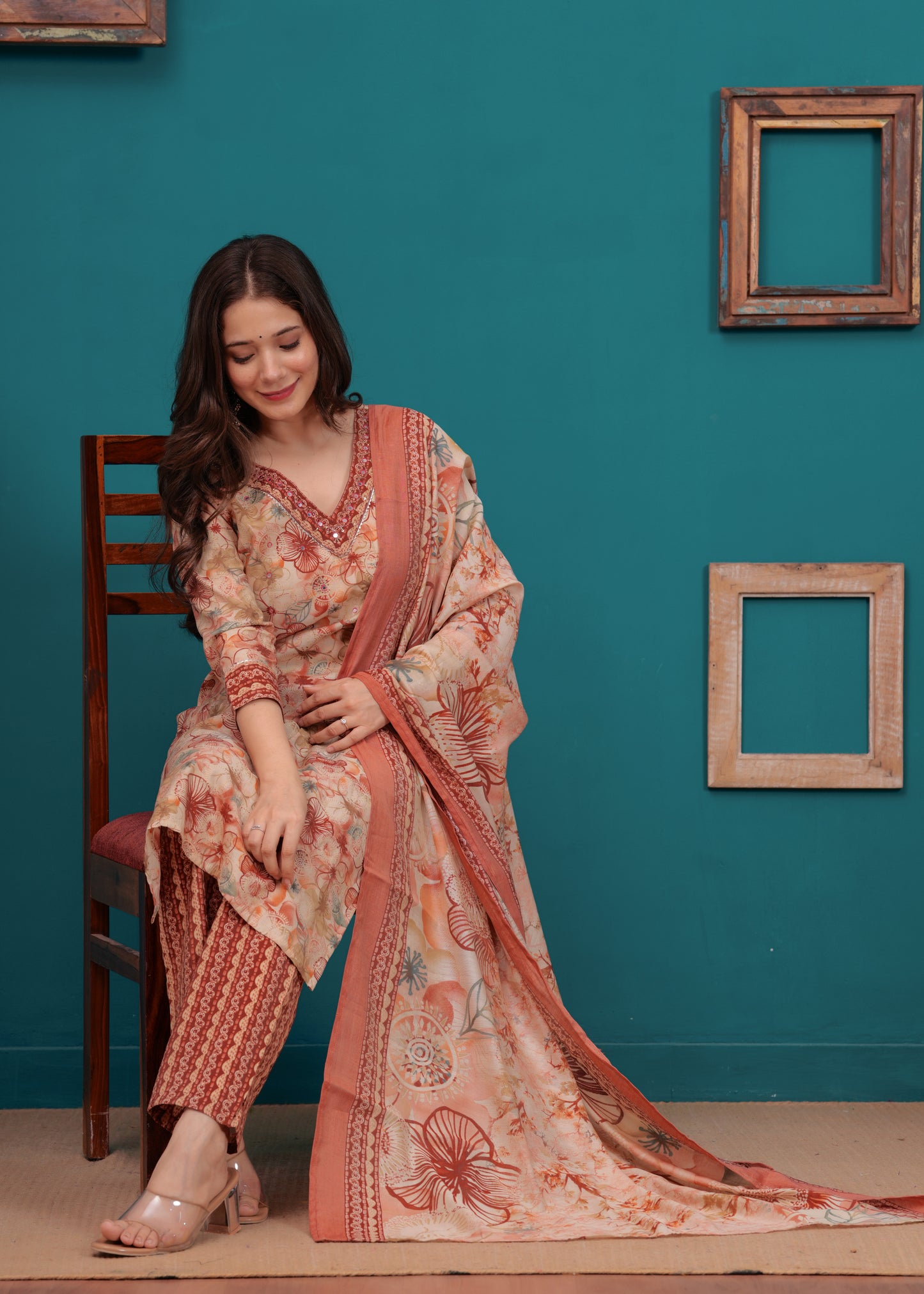 Orange Glow: Muslin Printed Kurta Set with Dupatta