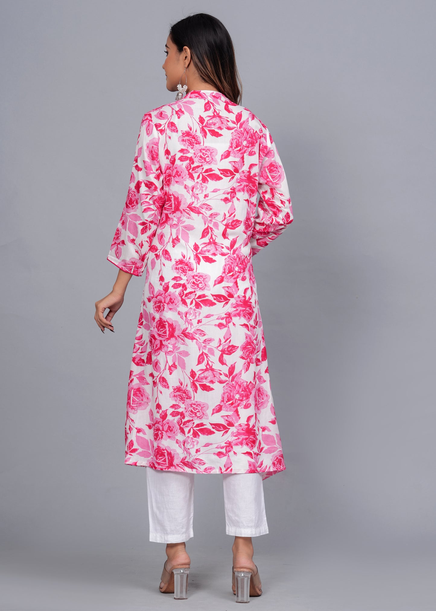 Pink Blossom: Floral Printed Rayon Kurti