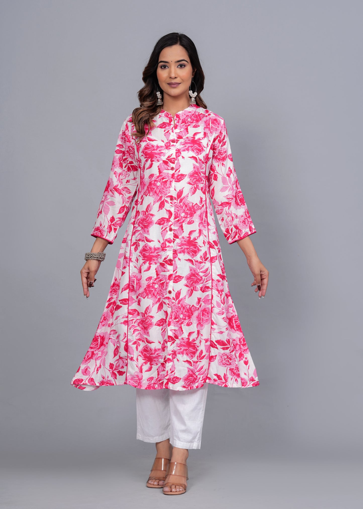 Pink Blossom: Floral Printed Rayon Kurti