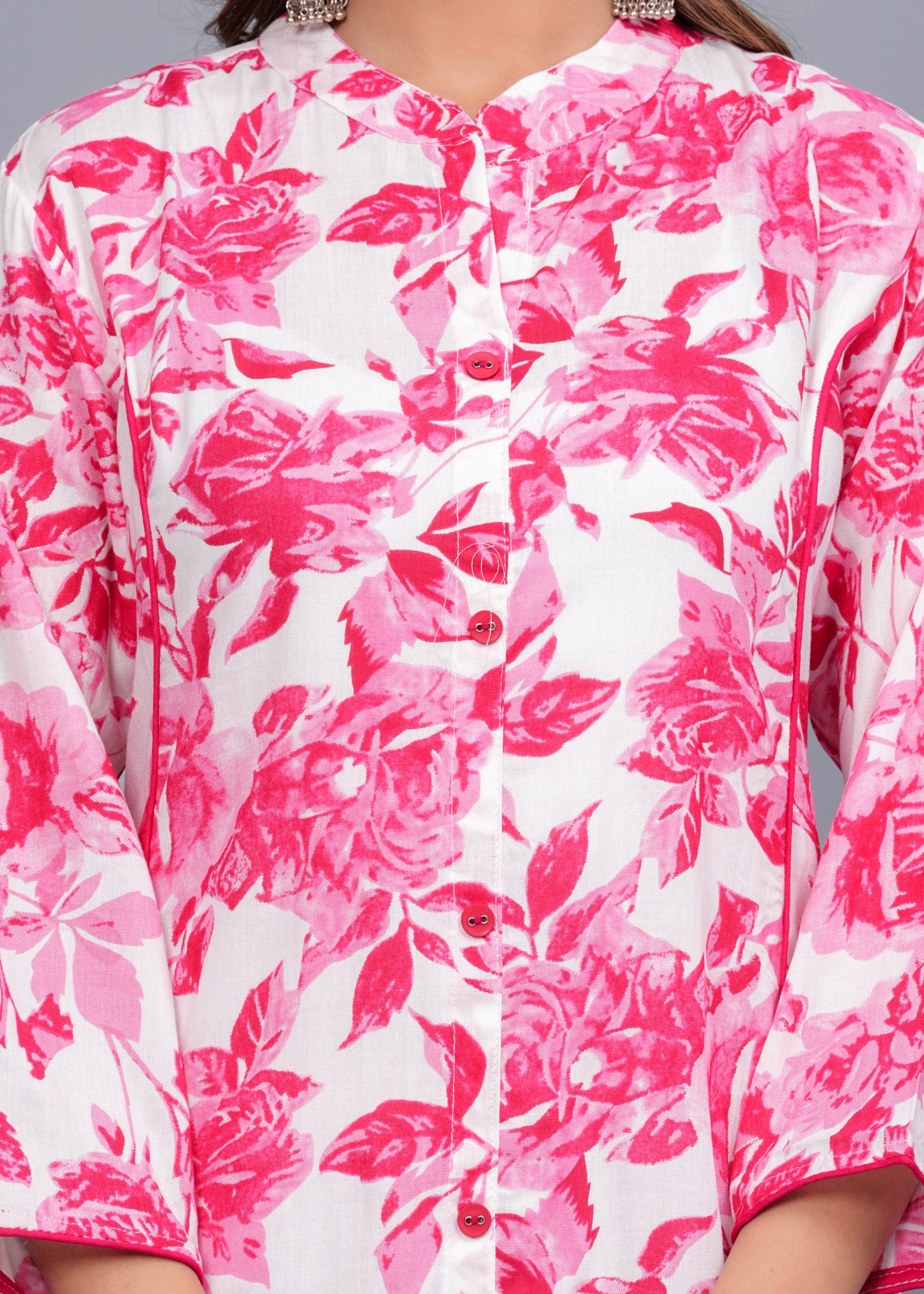 Pink Blossom: Floral Printed Rayon Kurti