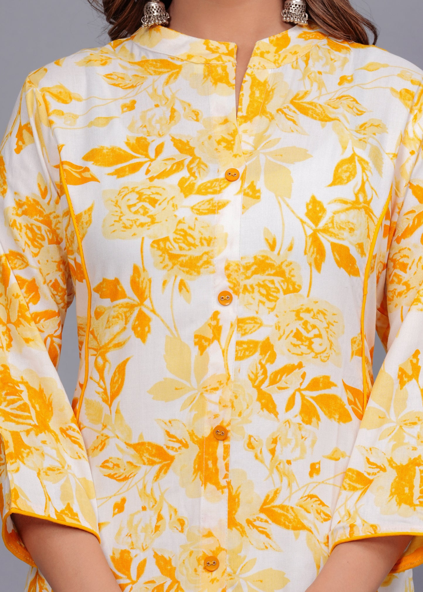 Yellow Blossom: Floral Printed Rayon Kurti