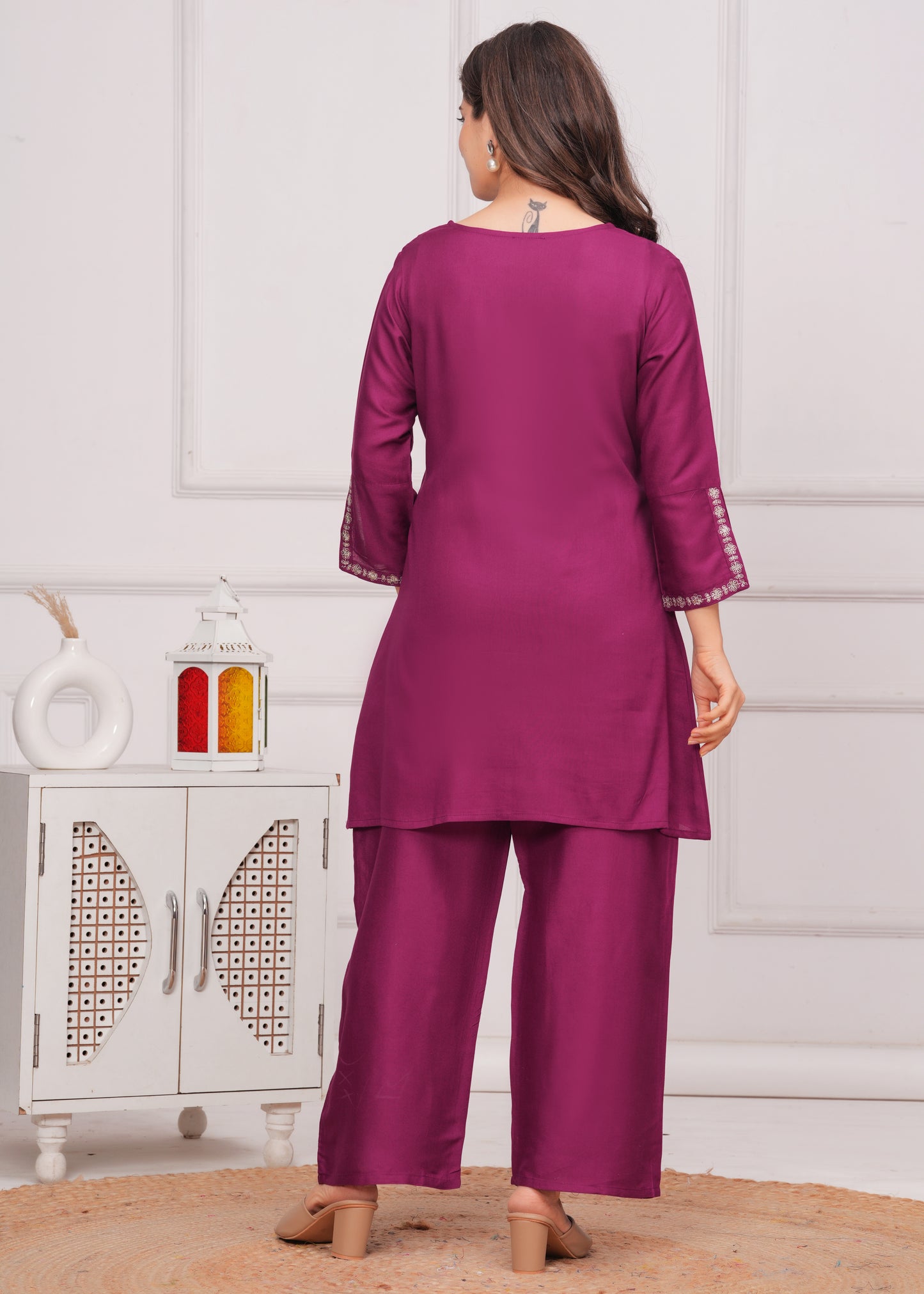 Maroon Majesty: Embroidered Rayon Co-ord Set