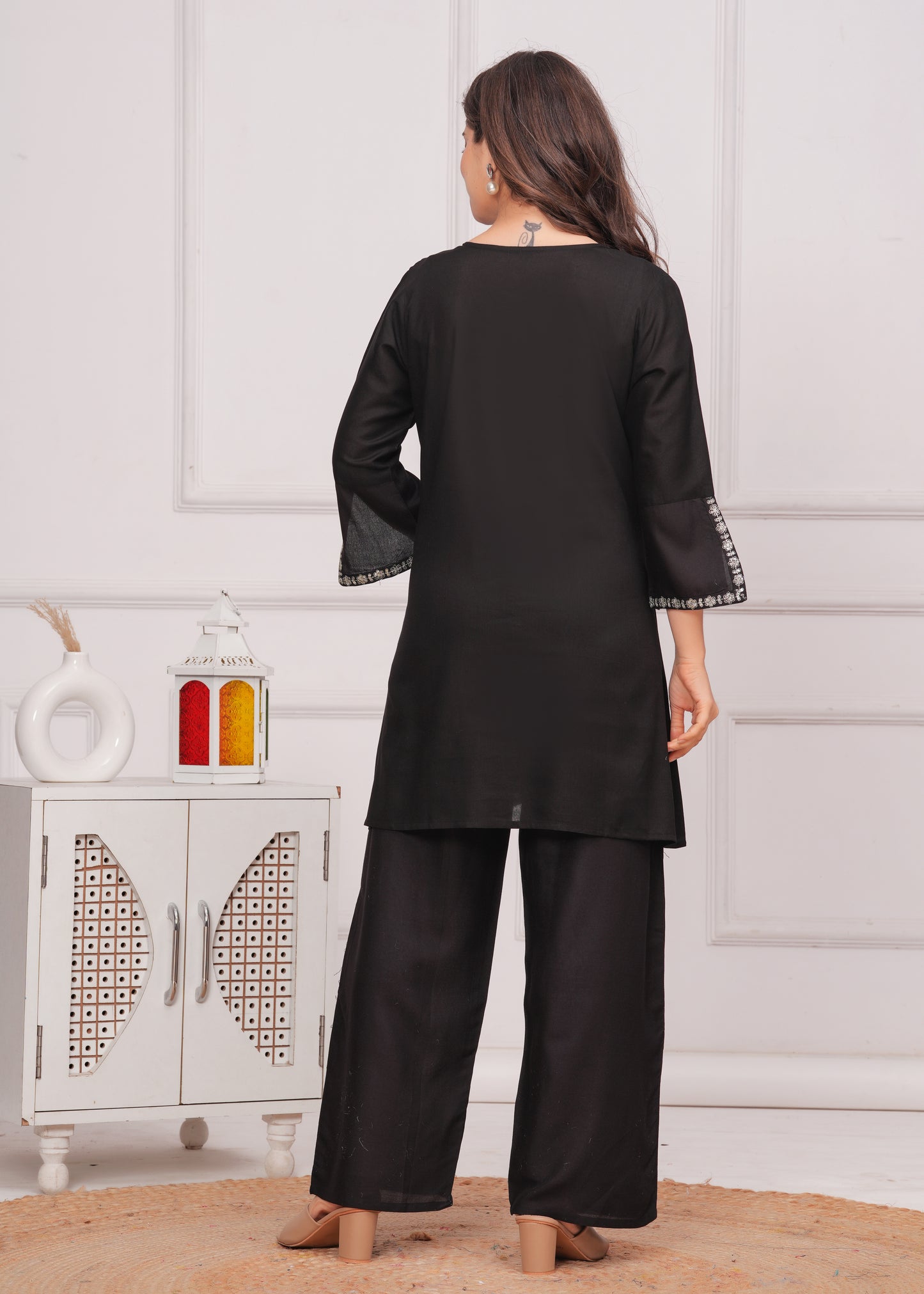 Black Royalty: Embroidered Rayon Co-ord Set