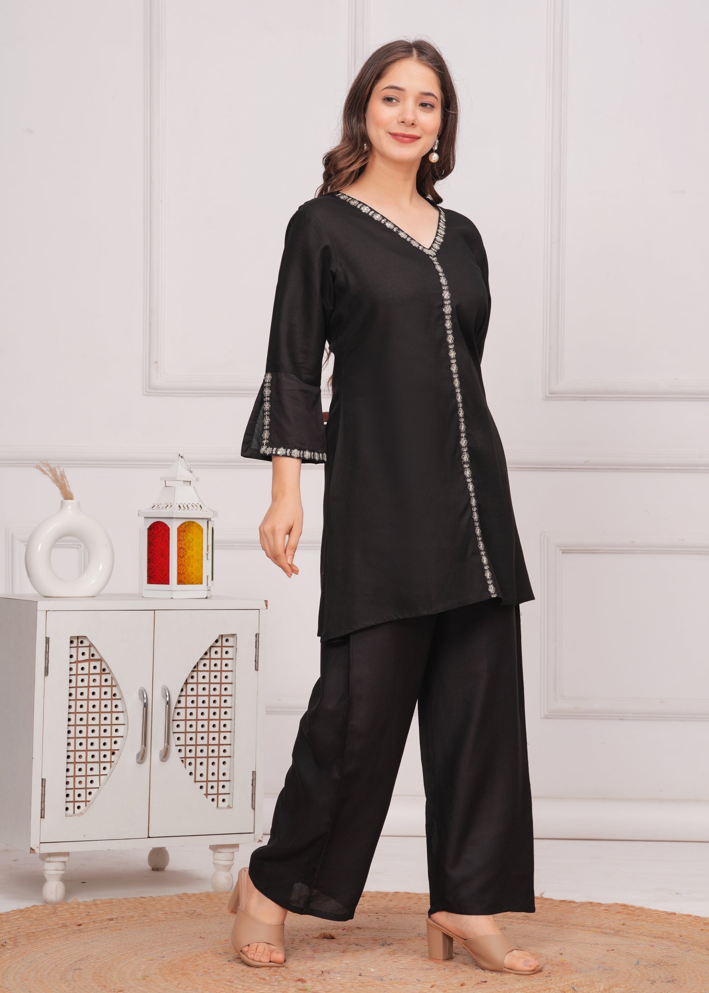 Black Royalty: Embroidered Rayon Co-ord Set