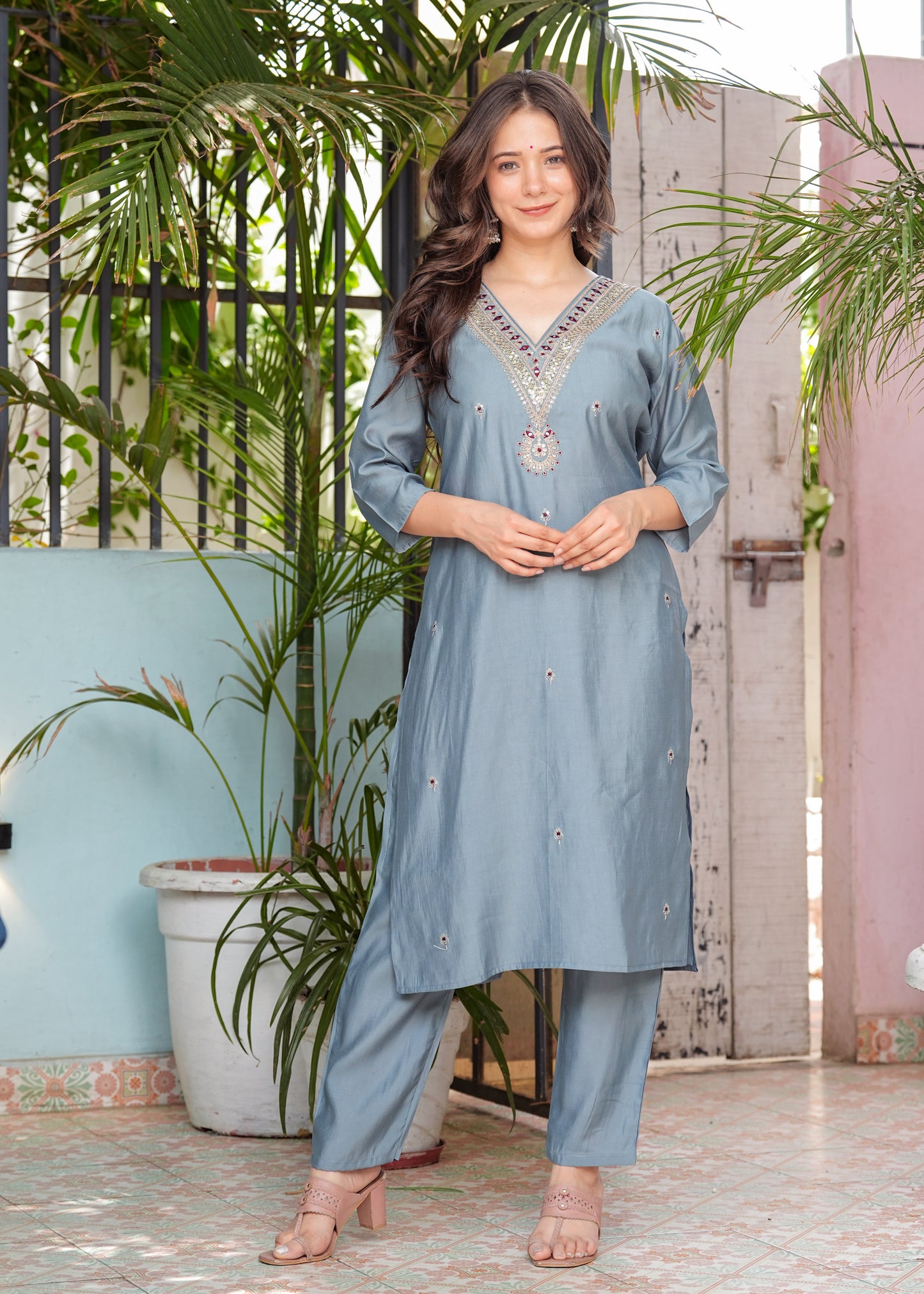 Radiance: Embroidered Modal Silk Kurta Set with Dupatta