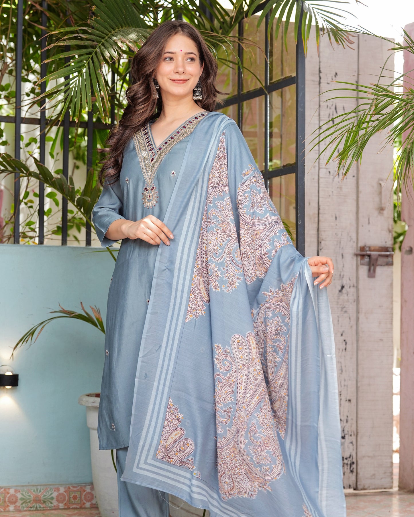 Radiance: Embroidered Modal Silk Kurta Set with Dupatta