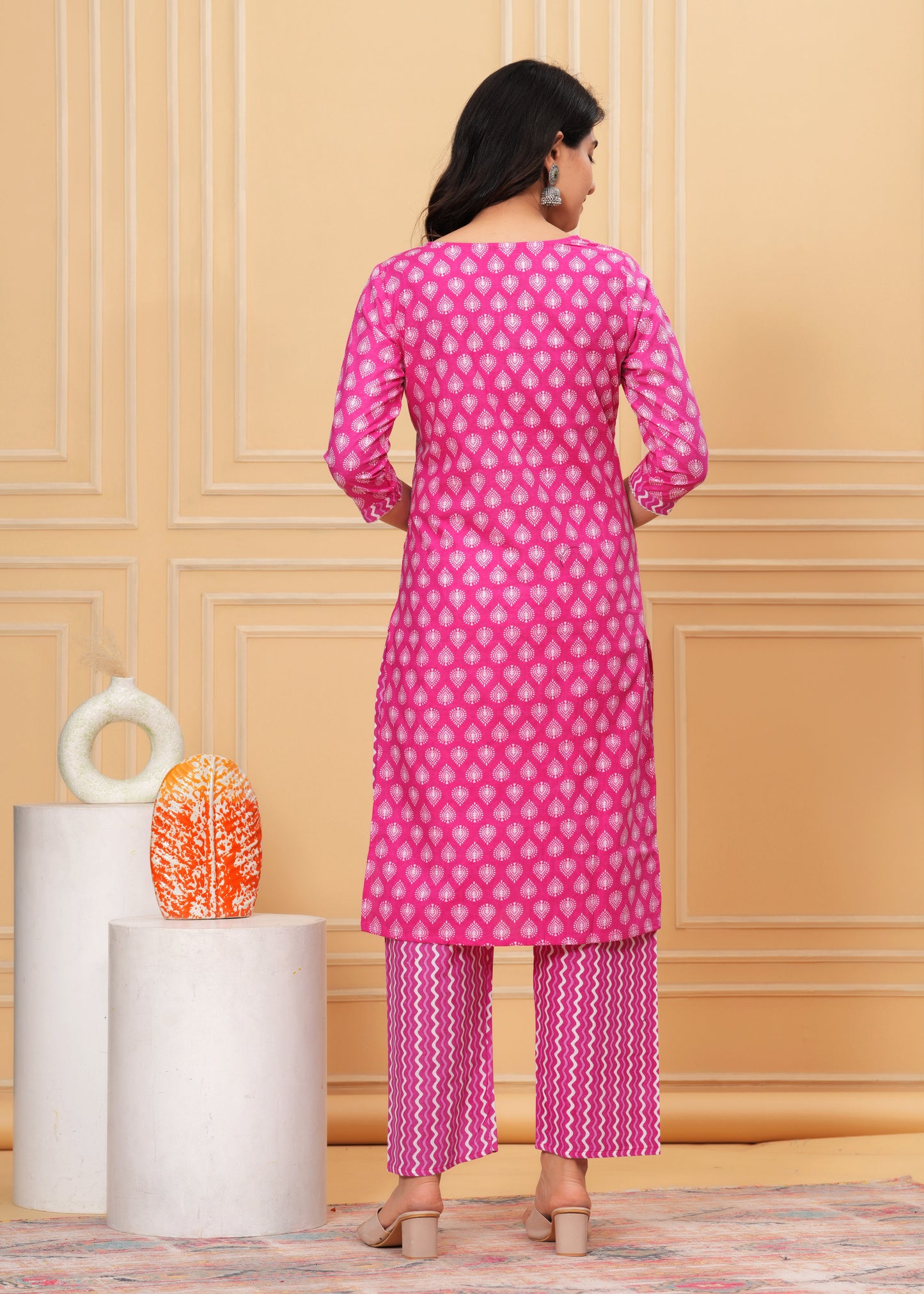 Pink Charm: Sequin Embroidered Cotton Kurta Set