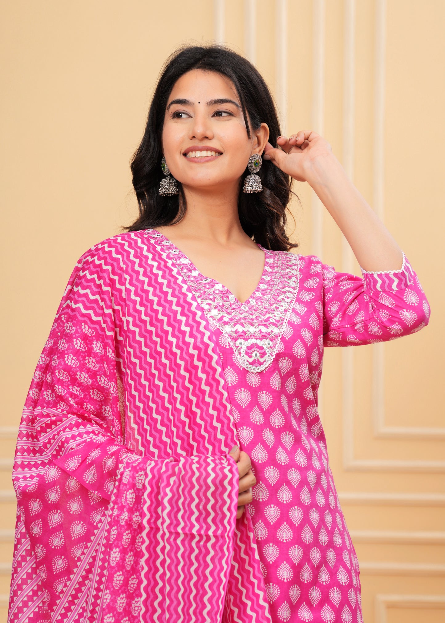 Pink Charm: Sequin Embroidered Cotton Kurta Set