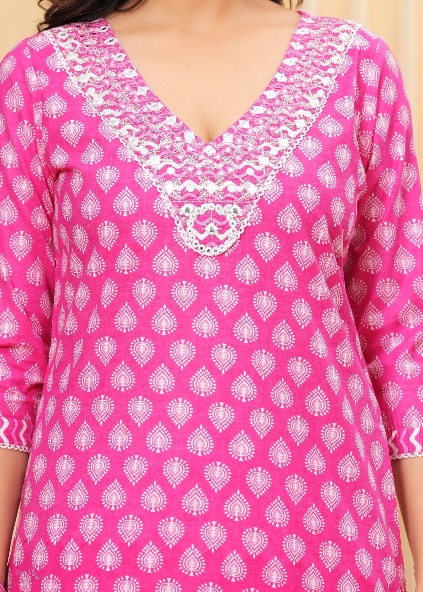 Pink Charm: Sequin Embroidered Cotton Kurta Set