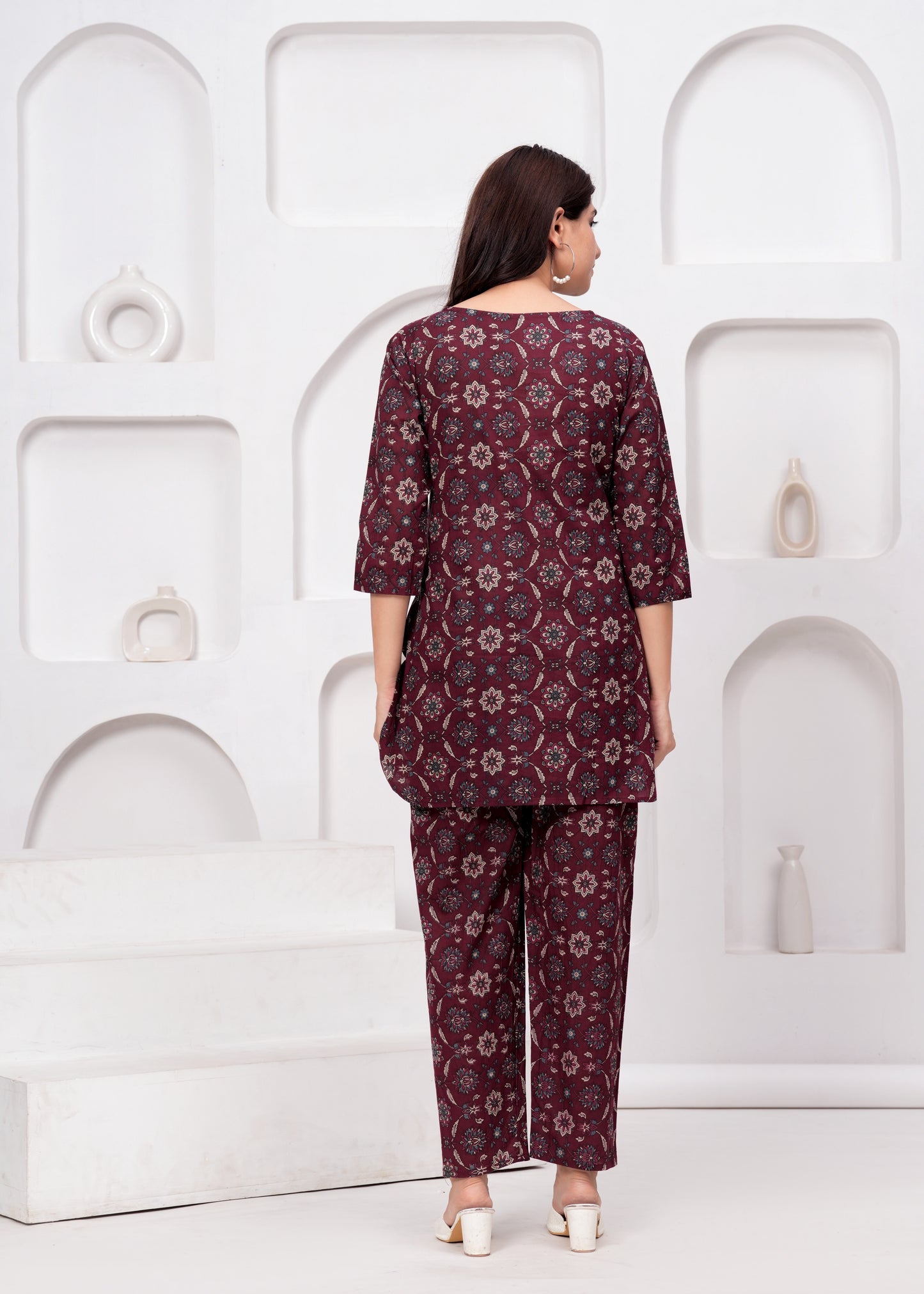 Maroon Chic Abstract Print Rayon Co-ord Set