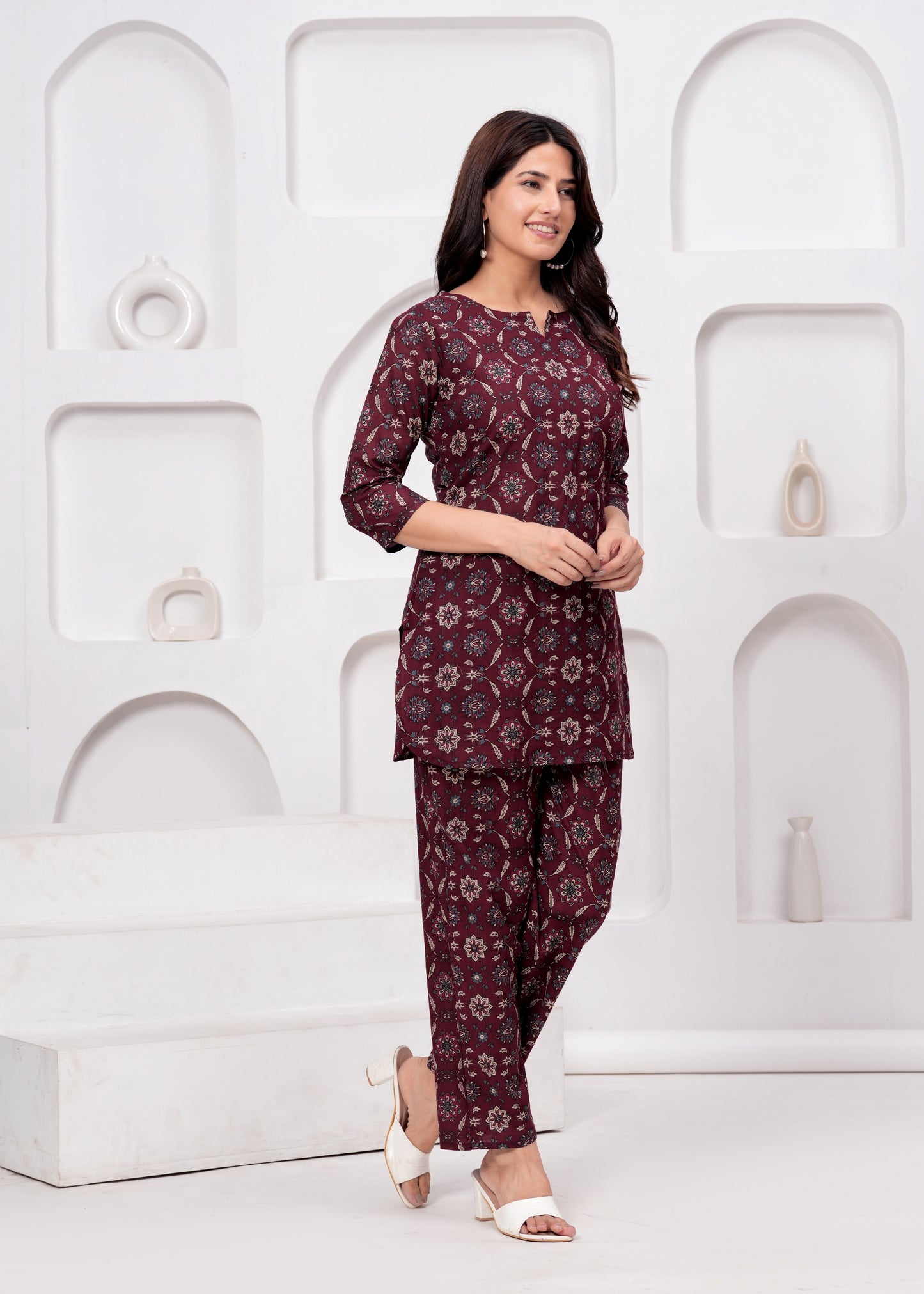 Maroon Chic Abstract Print Rayon Co-ord Set