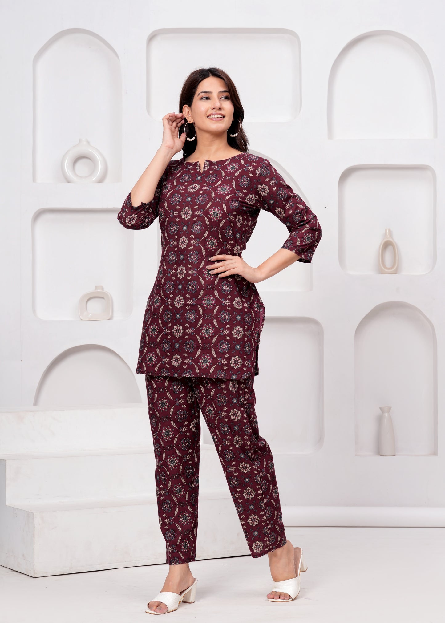 Maroon Chic Abstract Print Rayon Co-ord Set