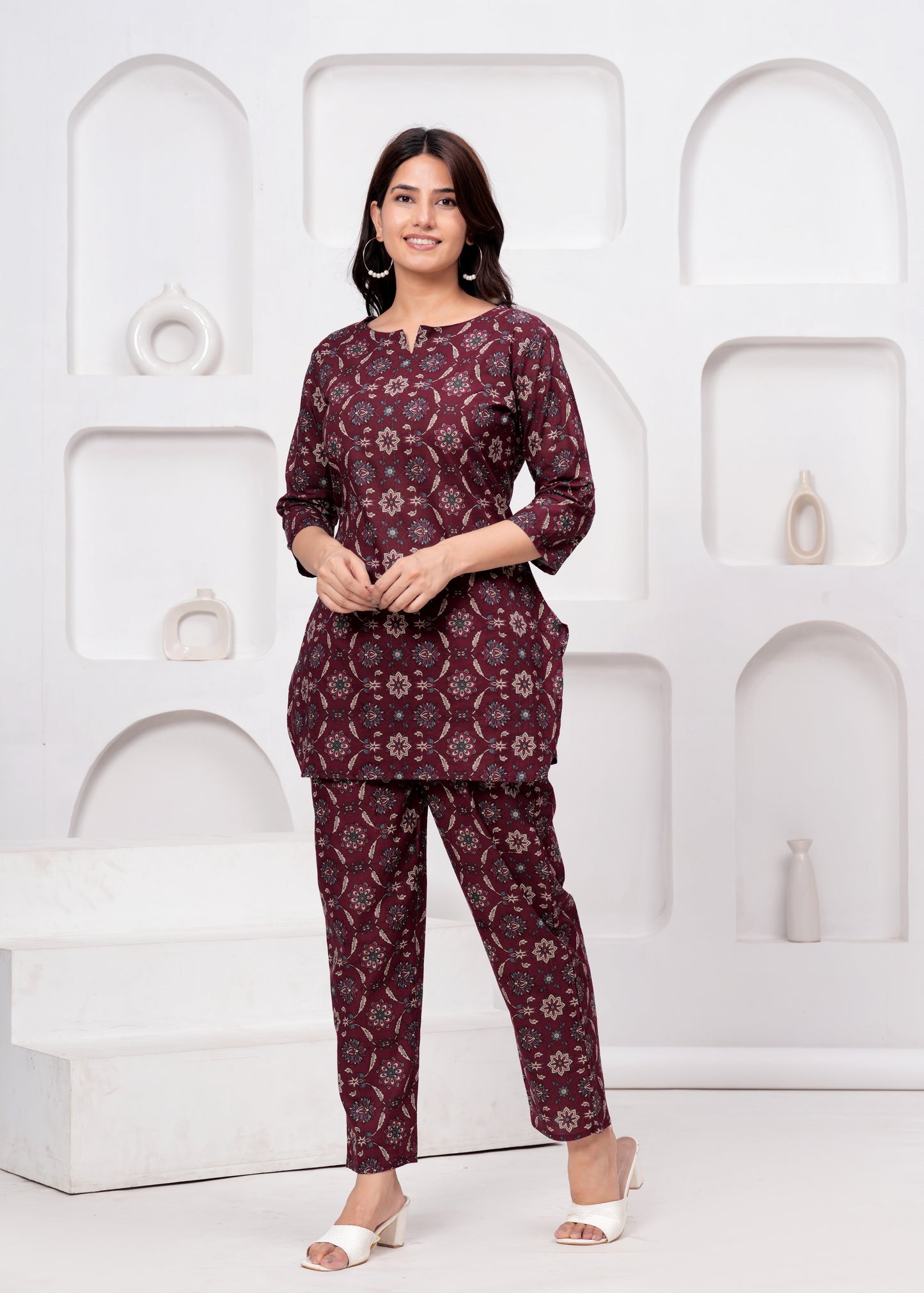 Maroon Chic Abstract Print Rayon Co-ord Set