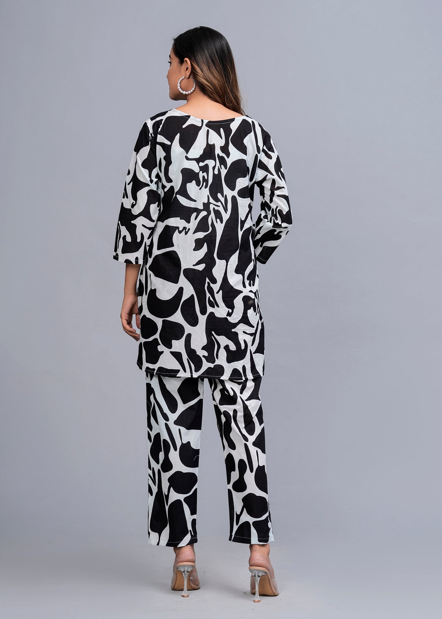 Black Elegance: Abstract Print Rayon Co-ord Set