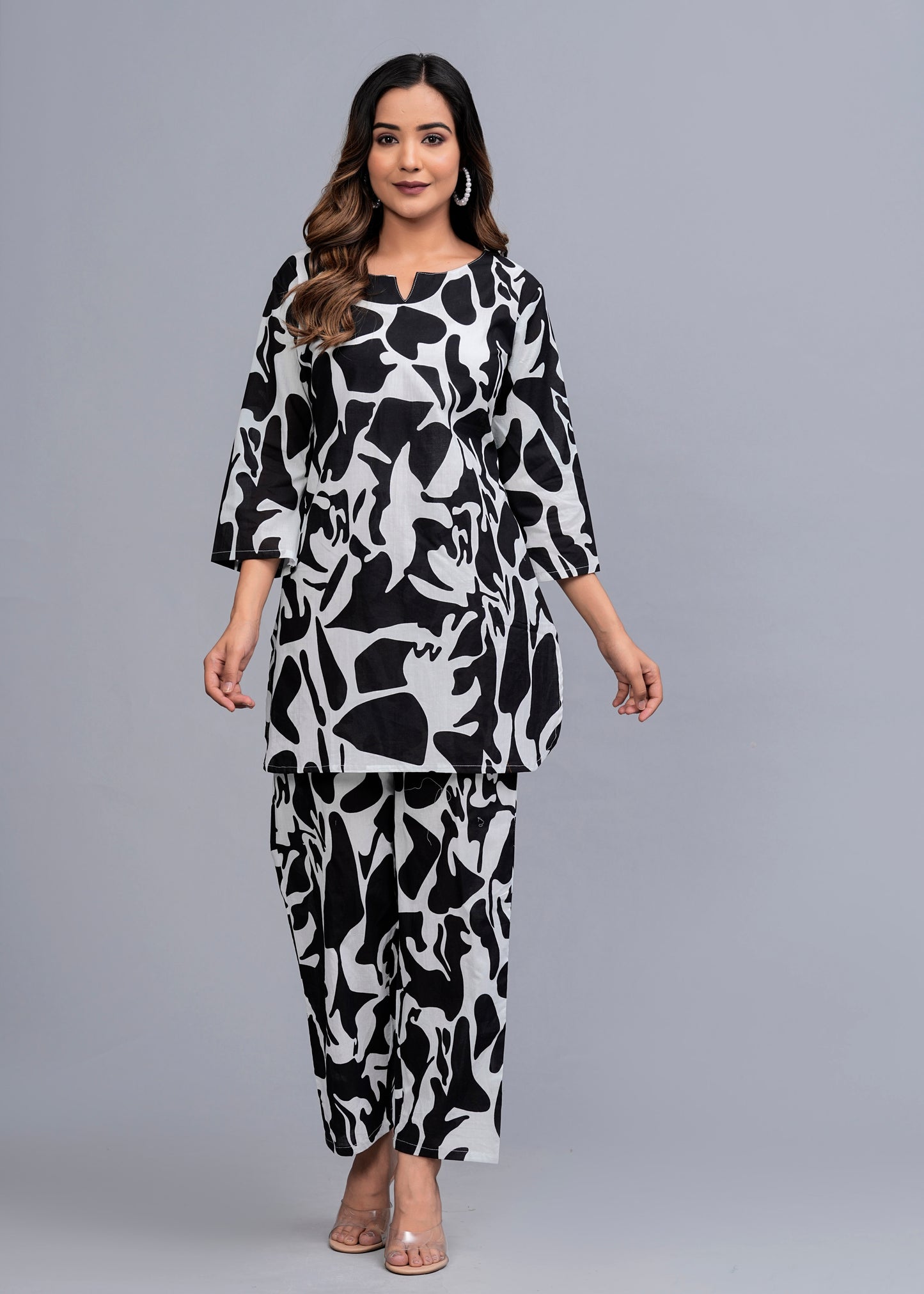 Black Elegance: Abstract Print Rayon Co-ord Set