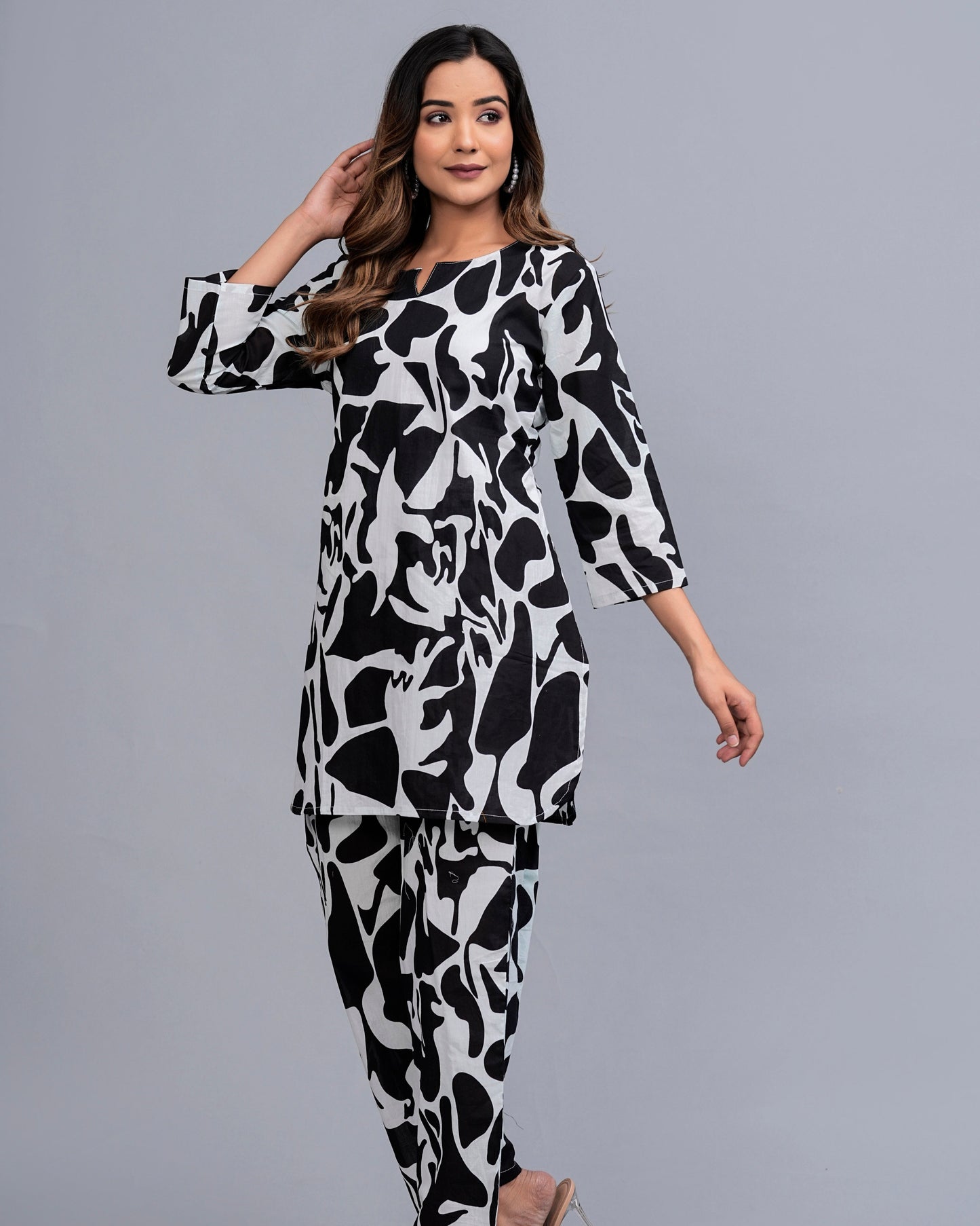 Black Elegance: Abstract Print Rayon Co-ord Set