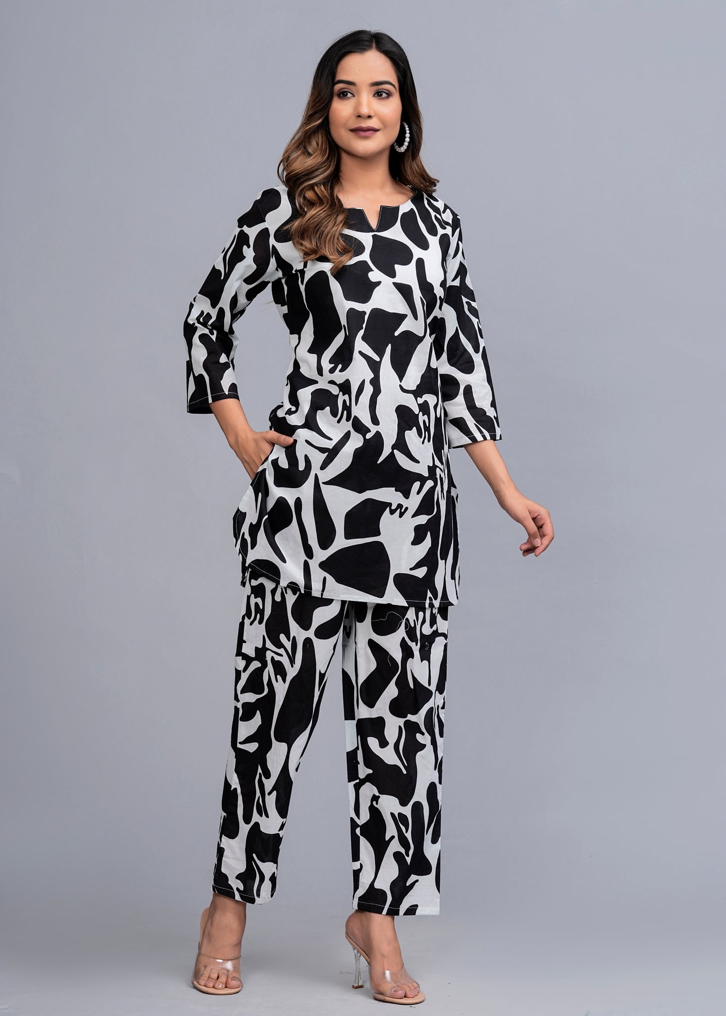 Black Elegance: Abstract Print Rayon Co-ord Set