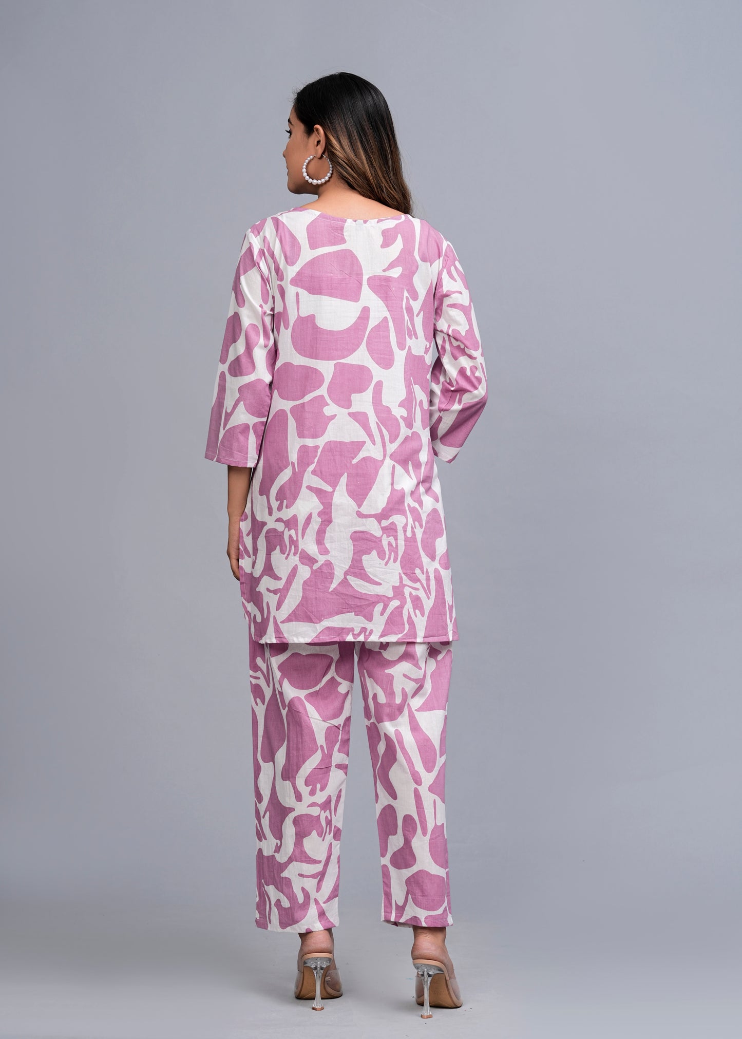 Pink Charm: Abstract Print Rayon Co-ord Set