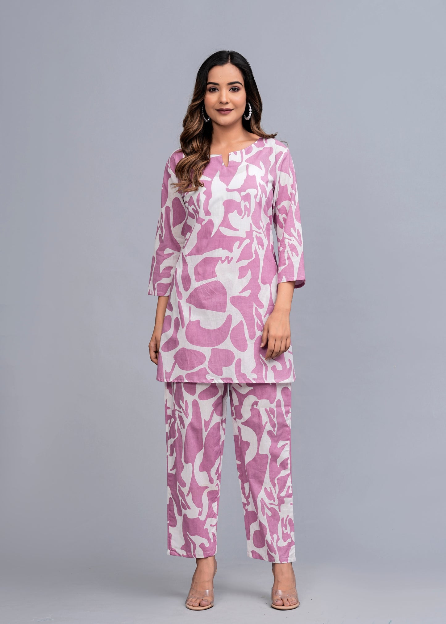 Pink Charm: Abstract Print Rayon Co-ord Set