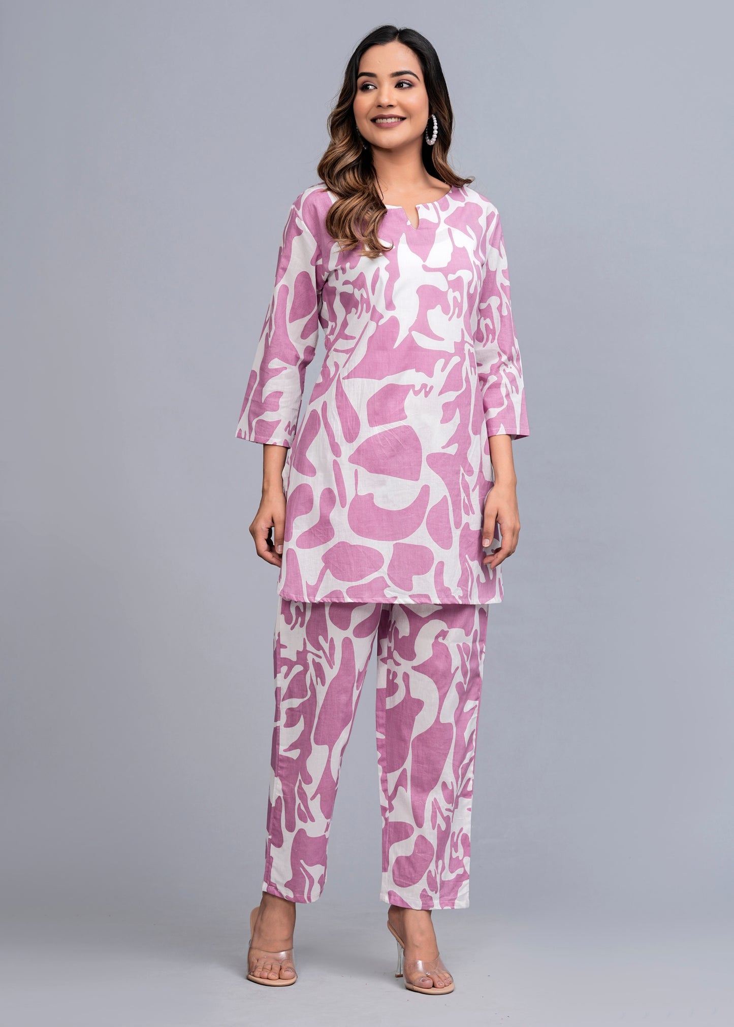 Pink Charm: Abstract Print Rayon Co-ord Set