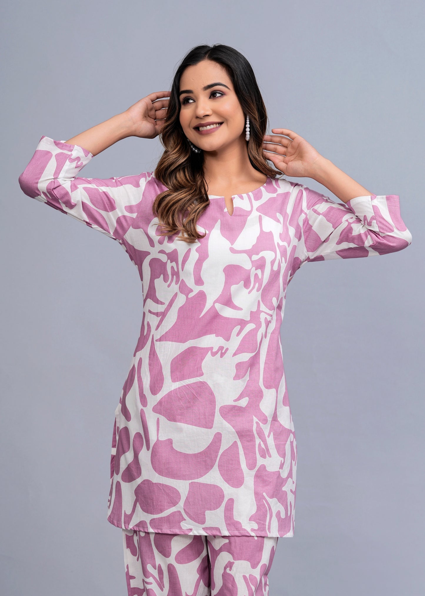 Pink Charm: Abstract Print Rayon Co-ord Set