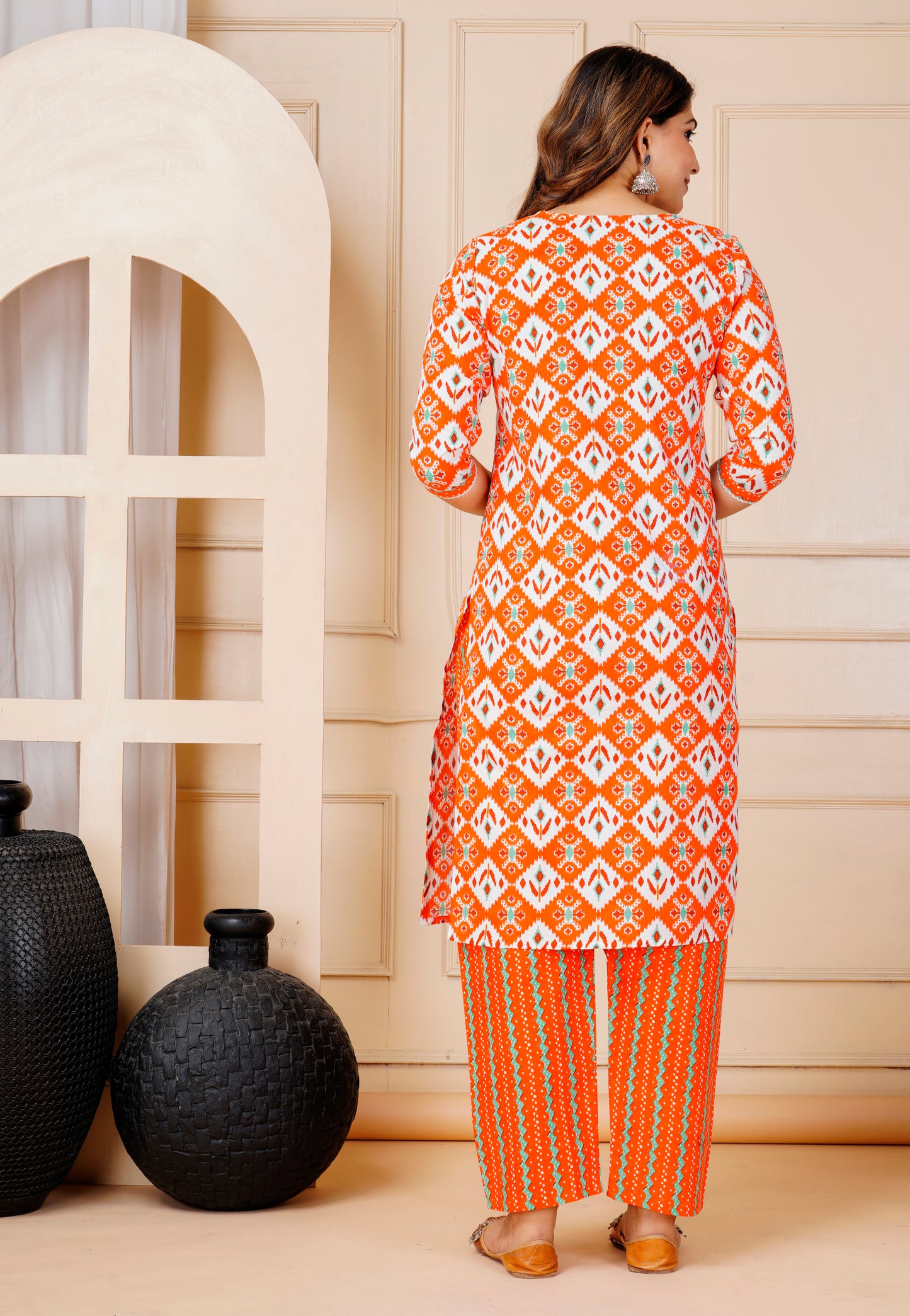 Orange Glow: Sequin Embroidered Cotton Kurta Set