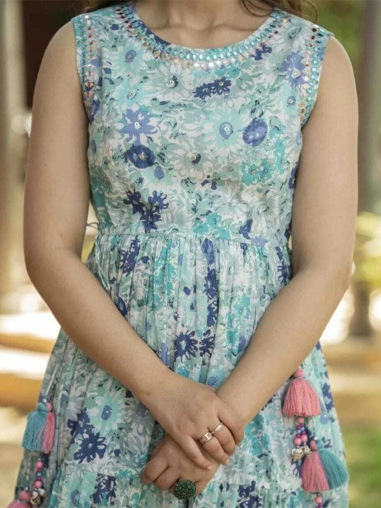 Green Embroidered Sleeveless Dress